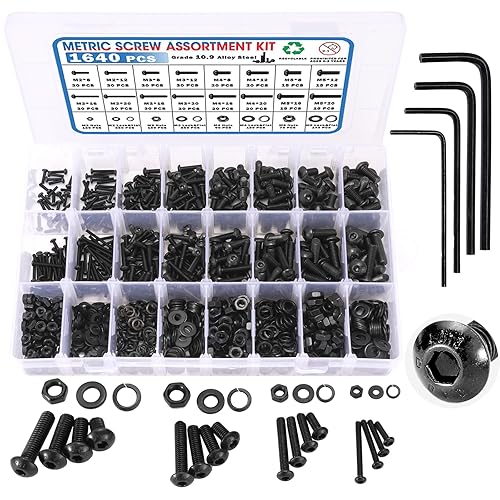 Juego surtido de tornillos y tuercas de máquina métrica, 1640 piezas, M2, M3, M4, M5, cabeza de botón hexagonal, juego surtido de tornillos