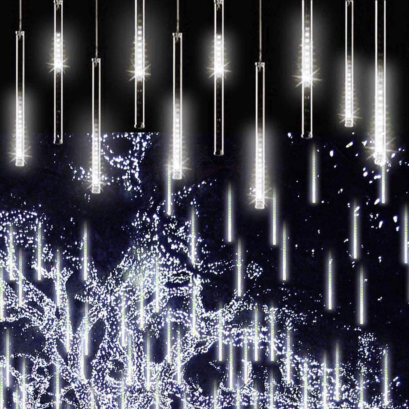 String Lights, Waterproof LED Meteor Shower Lights Plug in - 288 LEDs 50cm 8 Tubes Falling Raindrop Fairy String Light for Holiday Party Christmas Garden Xmas Tree Decor