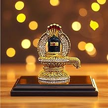 Premium Lord Shiva Car Dashboard Idol with Crystal Stone Work – Luxury Gold Finish Mahadev Statue for Car, Home Pooja & Office Decor a Blessed and Protected Journey (Lingam Gold)
