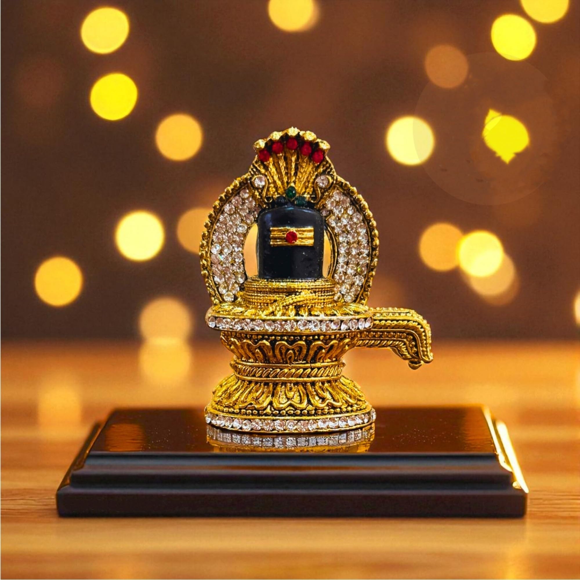 Premium Lord Shiva Car Dashboard Idol with Crystal Stone Work – Luxury Gold Finish Mahadev Statue for Car, Home Pooja & Office Decor a Blessed and Protected Journey (Lingam Gold)-image-46