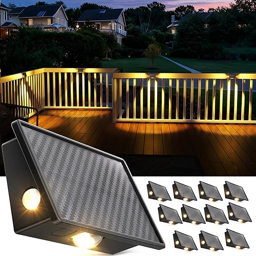 Miniatura 9 de JSOT Luces solares para valla al aire libre, paquete de 8 luces impermeables para escaleras, 5 modos de iluminación para patio trasero, jardín,
