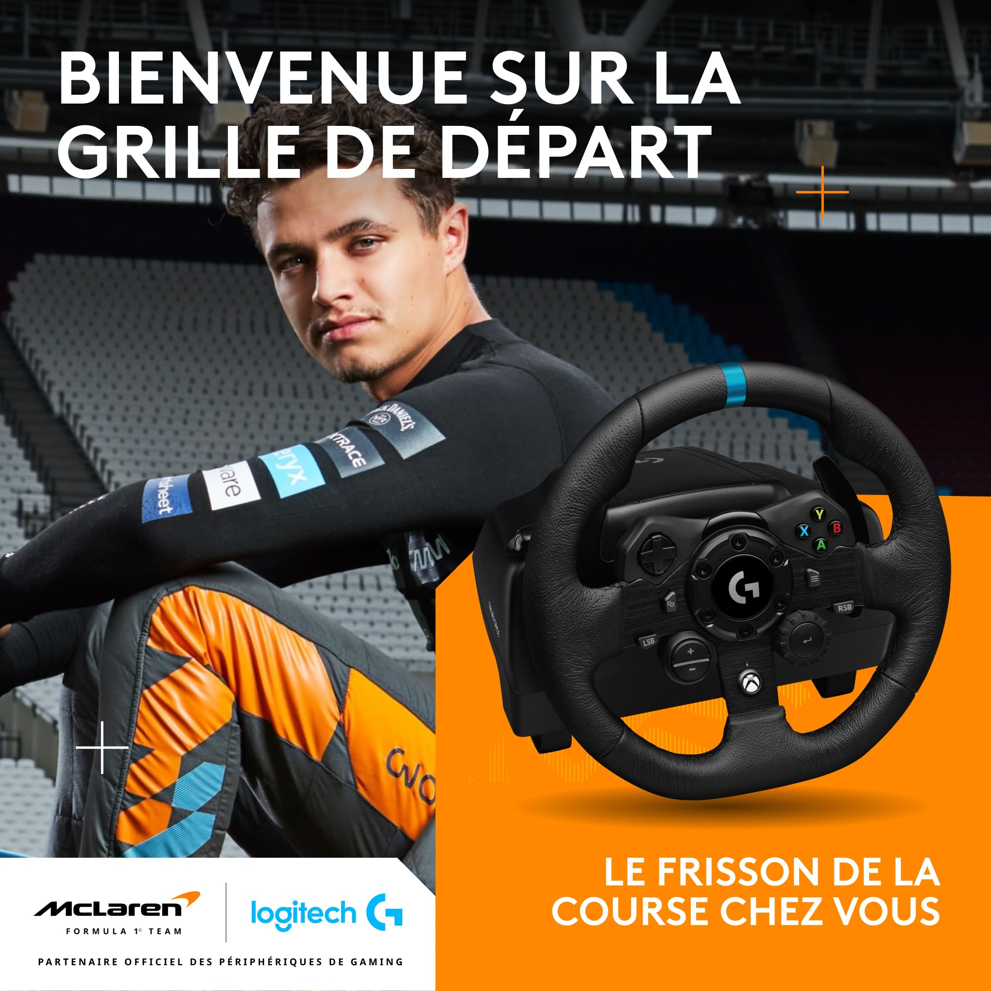 Logitech G G923 volant de course et pédales, TRUEFORCE jusqu'à 1000 Hz, commande de démarrage à double embrayage, housse de volant véritable, Xbox Series XS/Xbox One/PC - Noir