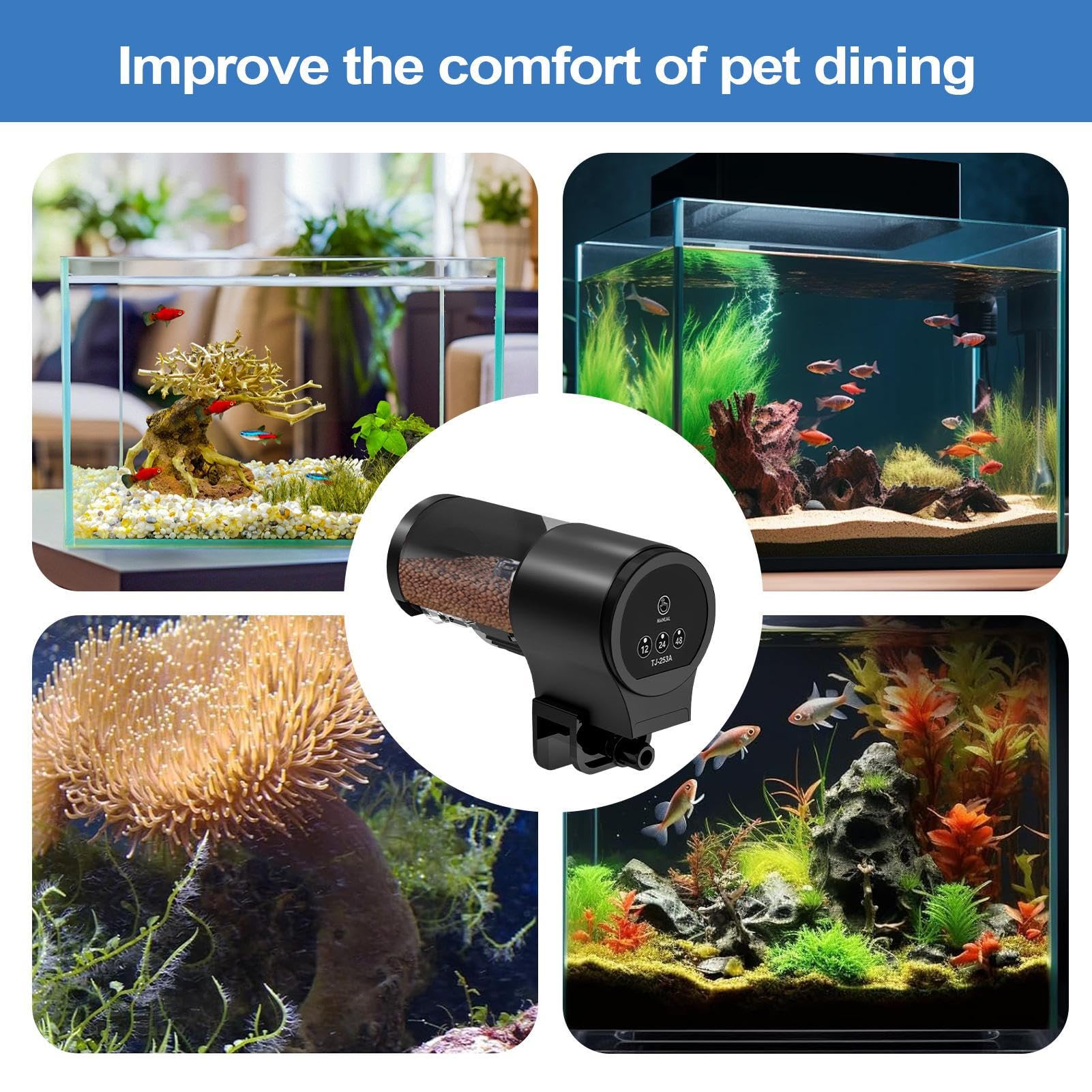 Alimentatore Automatico per Pesci - Mangiatoia Automatica E Manuale Per Acquario | Capacità 100ml Dispensazione Temporizzata 12H 24H 48H Per Gamberetti Tartarughe Tetra Koi Betta