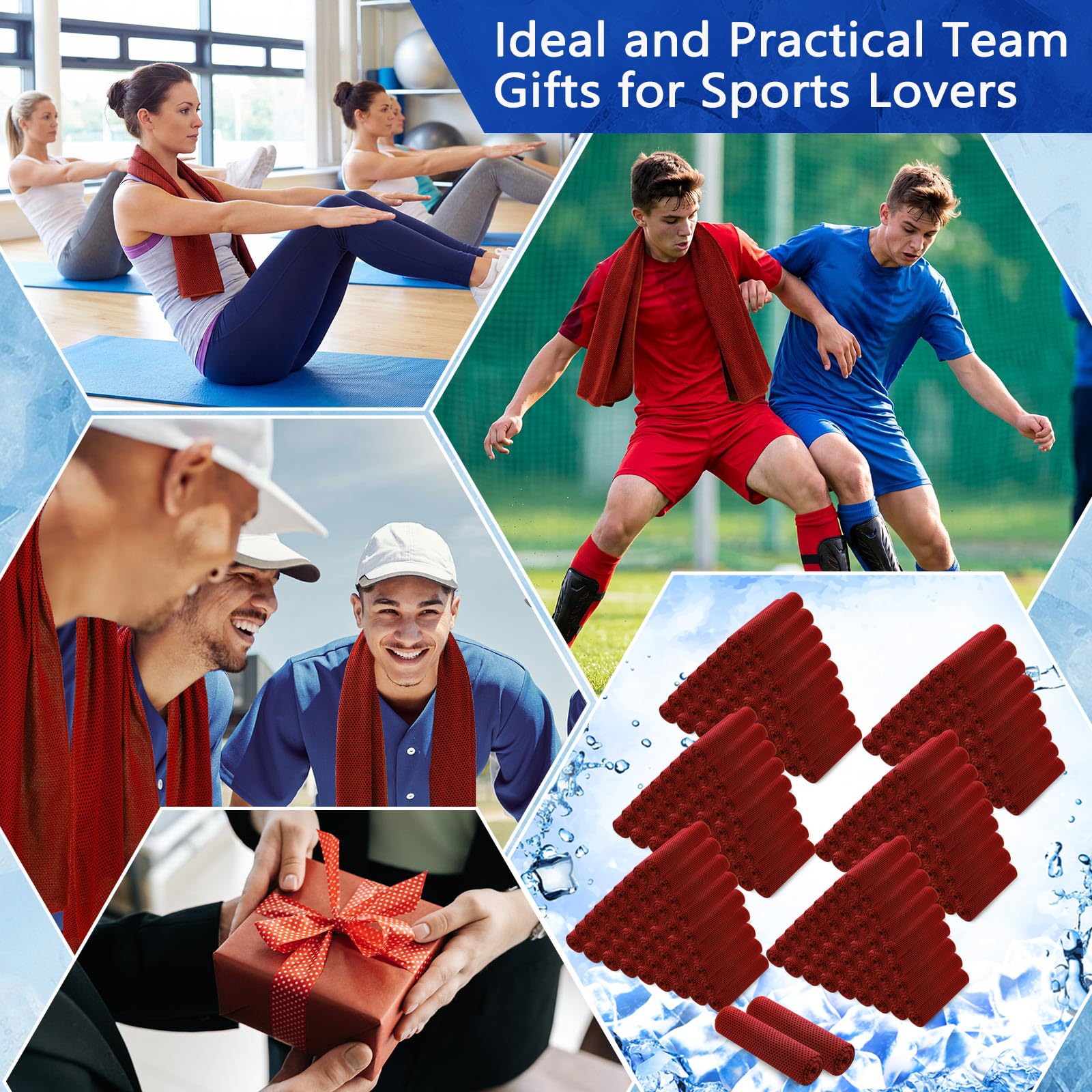 Confezione da 300 Asciugamani rinfrescanti,Grandi,Traspiranti,per Sport e Clima Caldo,Ideali per rinfrescare Il Collo,Perfetti per allenamenti in Palestra e Come Regalo per la Squadra (Rosso).