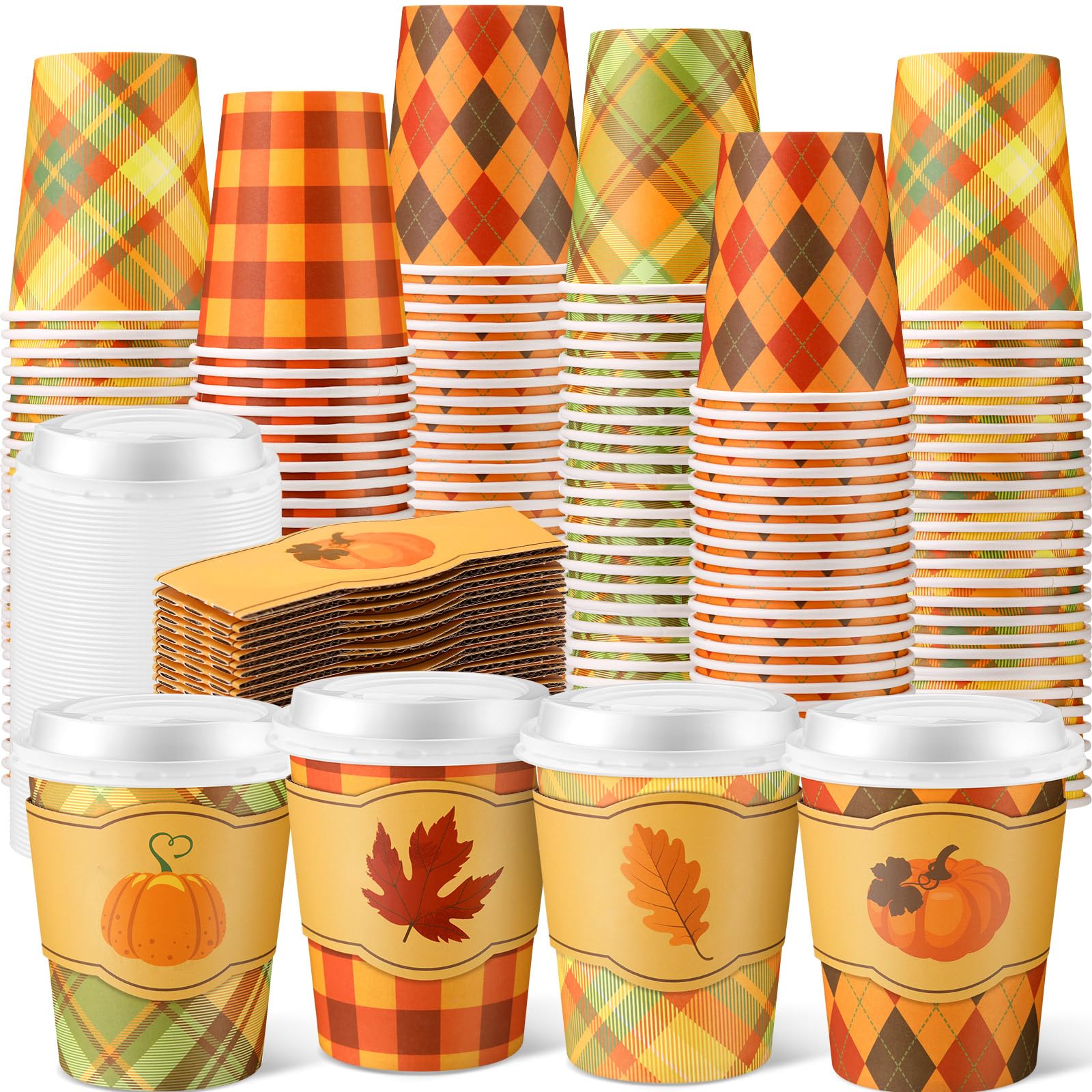 Tasses à café jetables avec couvercles et manches 236ml Lot de 100