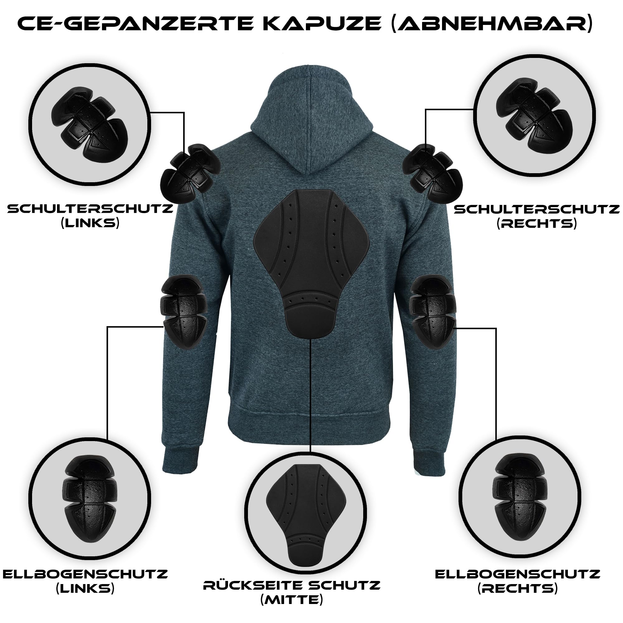 Herren Moto Racing Hoodie Aramidgewebe Motorradschutzjacke Stilvolles Kapuzensweatshirt Schutzfutter CE-Zulassung