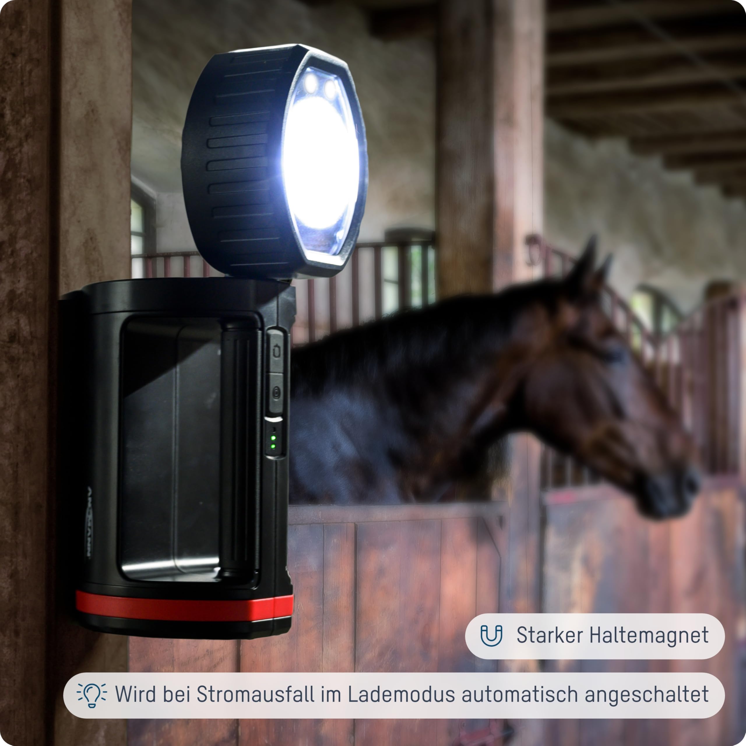ANSMANN LED Handscheinwerfer Akku mit 10400mAh, automatische Notbeleuchtung bei Stromausfall, bis zu 100 Stunden Leuchtdauer möglich, wiederaufladbar über Micro USB oder Ladeschale
