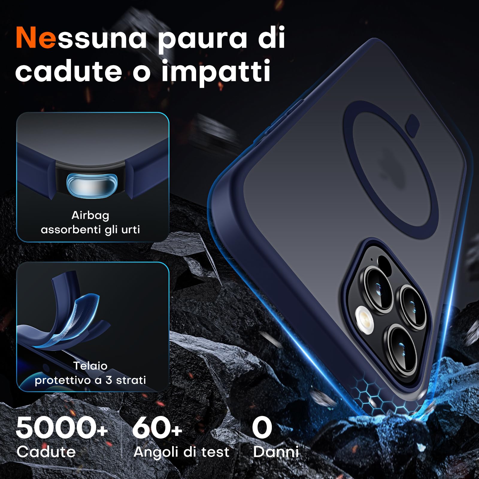 TOCOL Cover Magnetica per iPhone 12 Pro 6,1 Pollic, Compatibile con MagSafe, Custodia Antiurto Traslucida Opaca, Blu