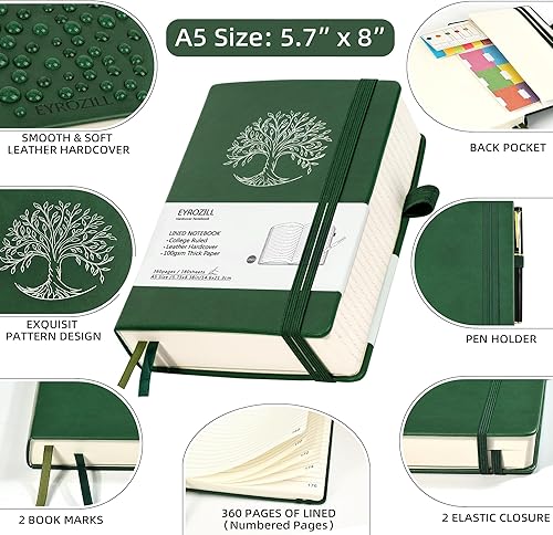 Miniatura 4 de Cuaderno rayado A5, 360 páginas, cuadernos de tapa dura A5, diarios de cuero con bolígrafo, papel de 3.53 ozm, cuadernos para tomar notas, mujeres