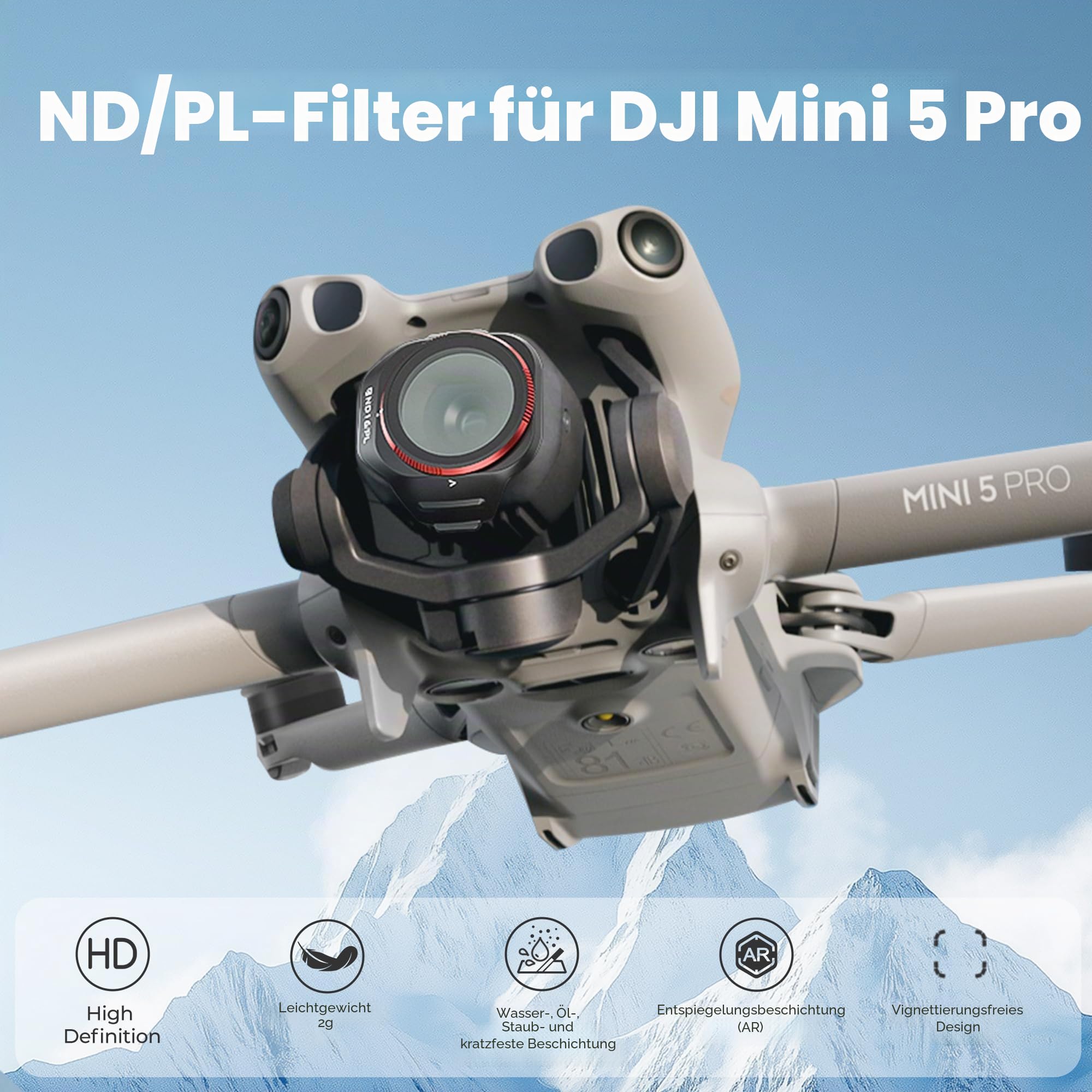 Freewell Bright Day 6er-Pack ND/PL Filter für DJI Mini 5 Pro - ND8/PL, ND16/PL, ND32/PL, ND64/PL, ND128/PL & ND256/PL - Polarisierte Filter zur Belichtungskontrolle & Blendreduzierung