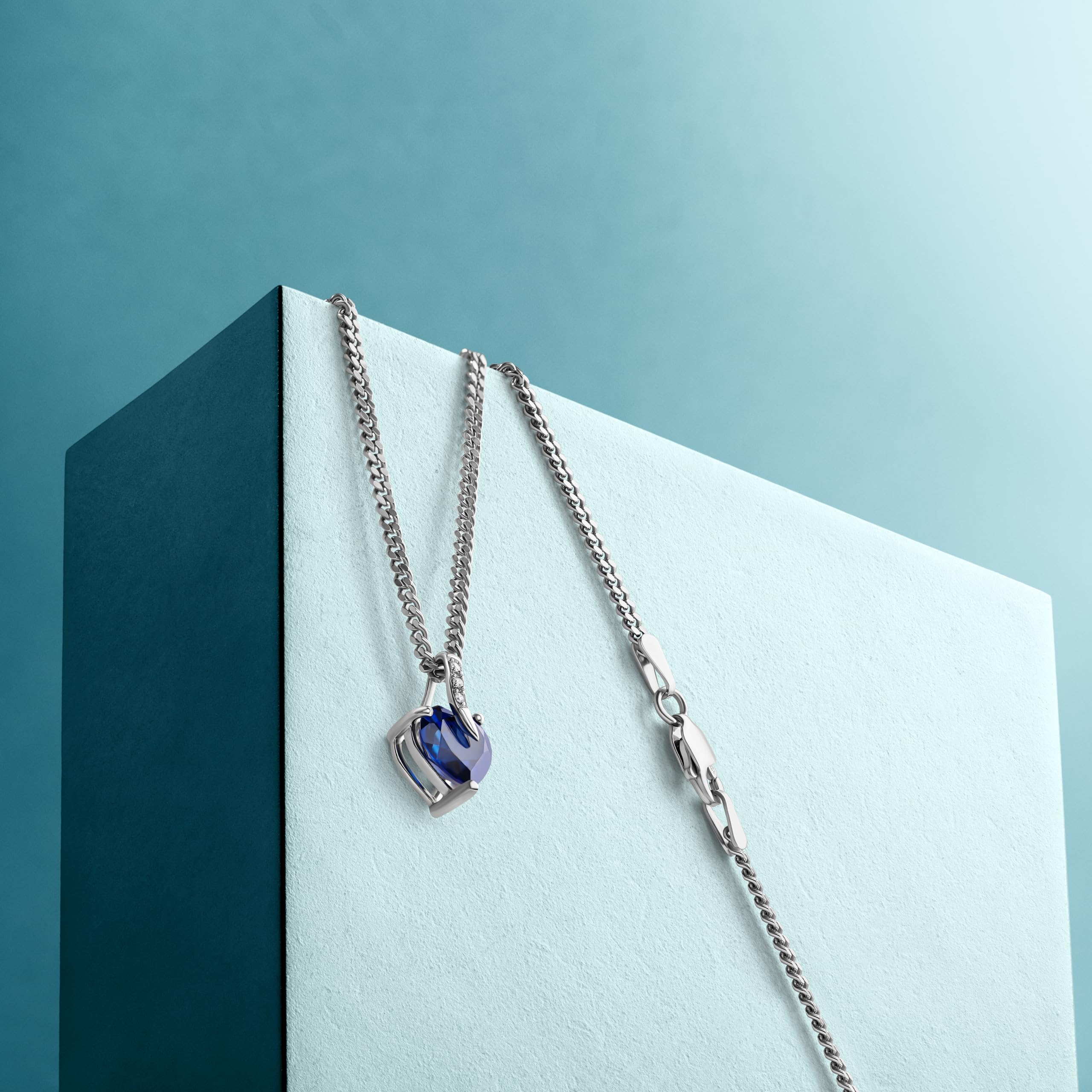 Miore Collana con Pendente da Donna in Argento 925 con Zaffiro Blu, 45 cm