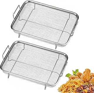 ZITUZY 2 Pieces BBQ Grill Basket, Stainless Steel Grill Basket with Handle, Perforated Plate Stainless Steel, Baking Mould Set Basket, for Baking, Roasting, Cooking and Hot Air Frying