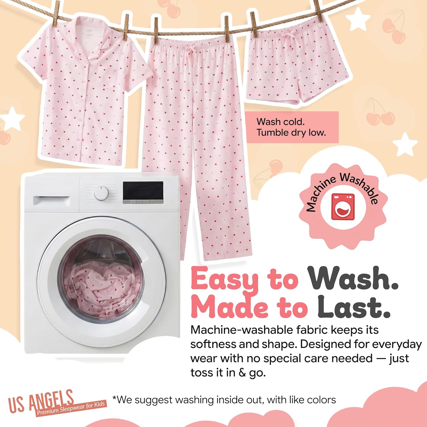 US Angels Girls Ultra Soft Button Down Pajamas, 3 Piece Pajama Set, pjs for teen girl, Size 7-16 - Image 5