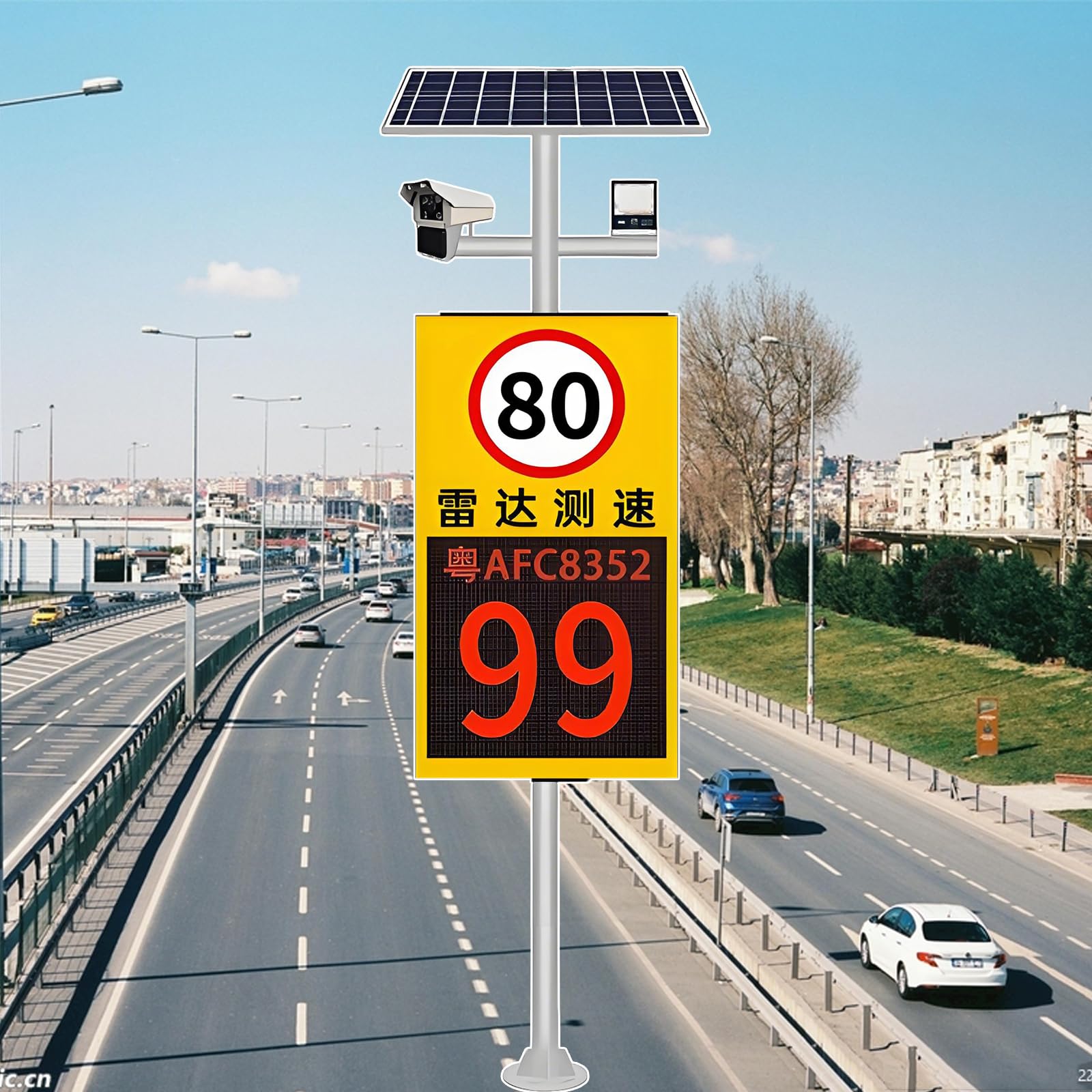 Señal De Radar IP65, Señal LED De Límite De Velocidad con Energía Solar, Límite De Velocidad Configurable, Medición Simultánea 3 Carriles, Recordatorio De Exceso De Velocidad, Carcasa Aluminio