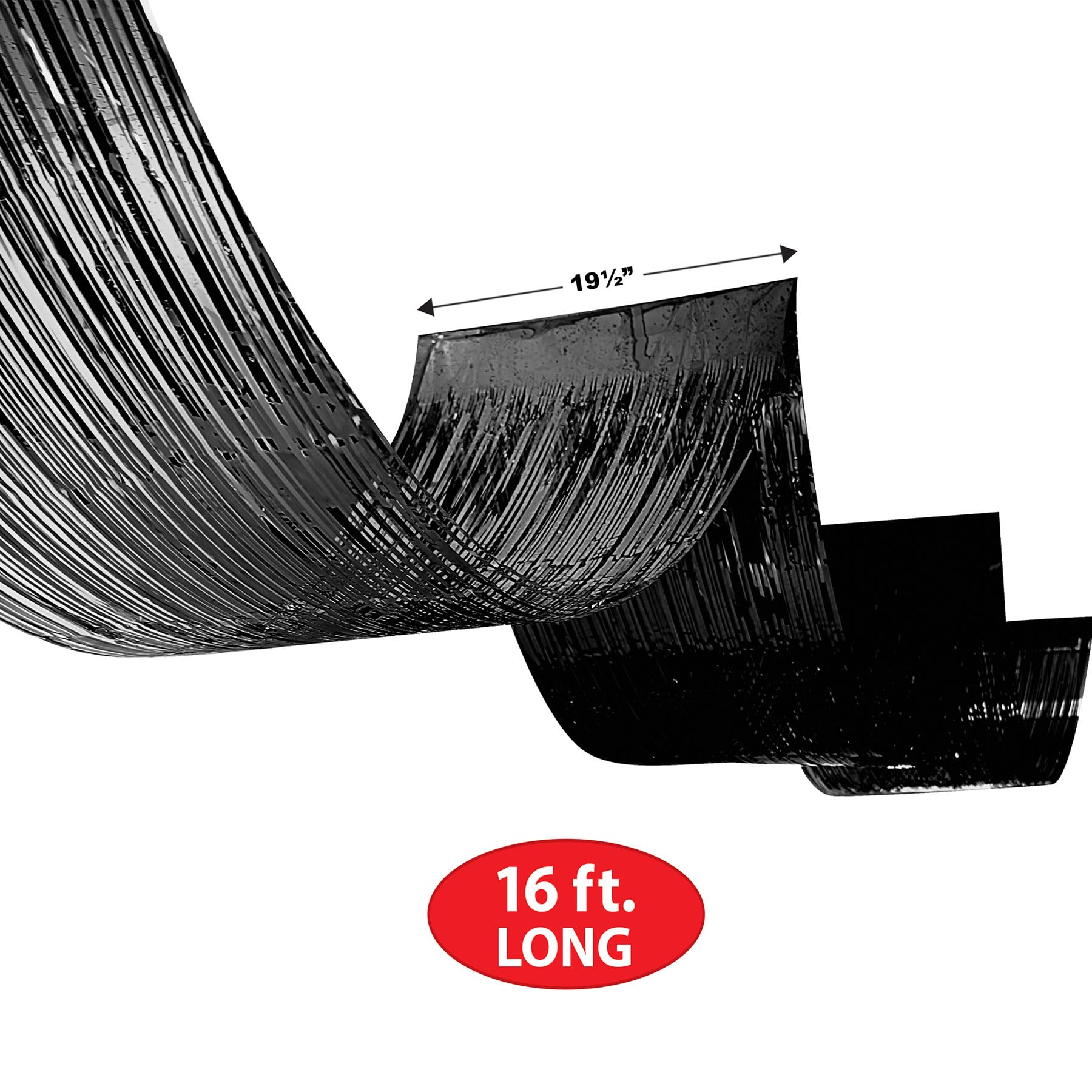 Beistle 56177-BK - Cortinas de techo con flecos de plástico metálico negro de 19.5 pulgadas x 16 pies, decoraciones brillantes para fiestas, fondos de fotos