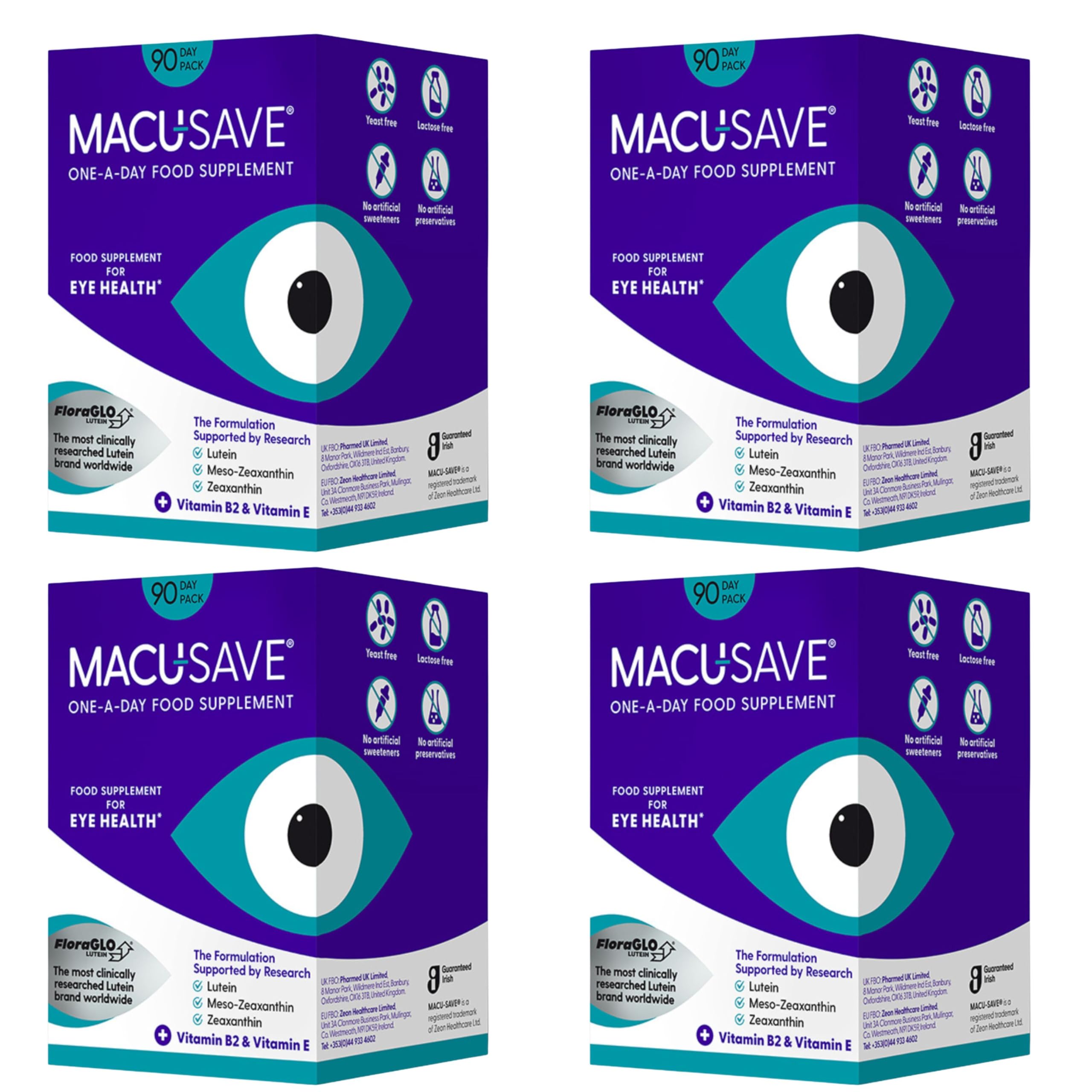 4 X 90 Pack - Macu-Save Food Supplement for Macular Health with Meso-Zeaxanthin, Lutein and Zeaxanthin (360 Capsules, 1YEAR Supply)