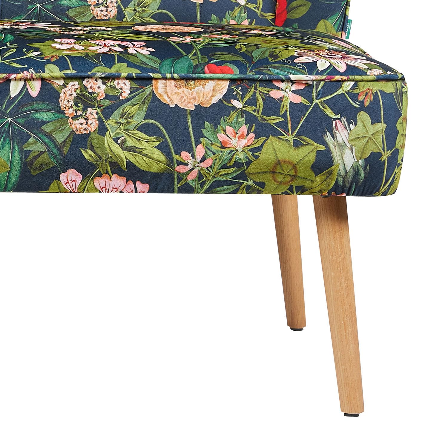 DUBI Möbel Sitzbank Sophia 140 cm mit Federkernpolsterung – Komfortable Esszimmerbank im Blumen-Design – Gepolsterte Küchenbank Dunkelblau Floral – 2-Sitzer Sofa mit Holzbeinen