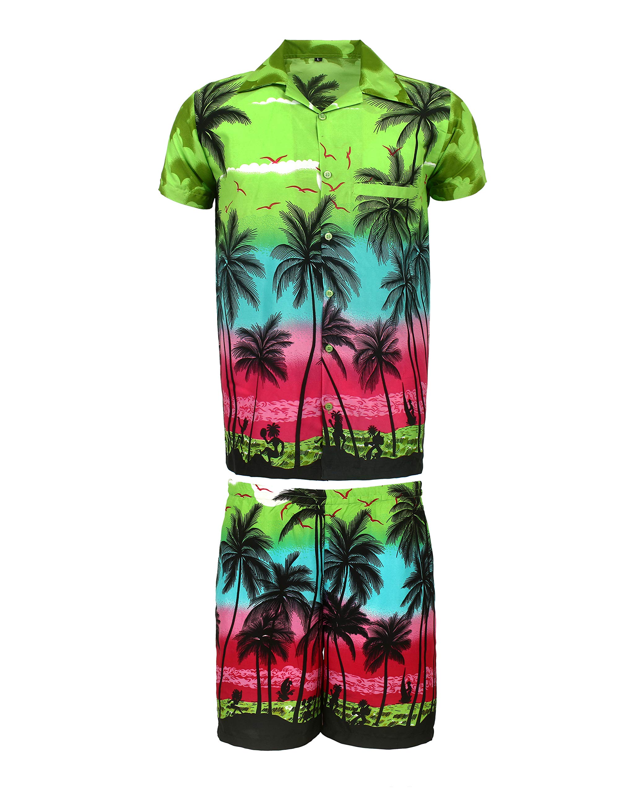 Kiklo Men's G Palm Set Hawaiian Stag Beach Hawaii Aloha Party Summer Holiday Fancy Shirt And Short Set (, Xxl)