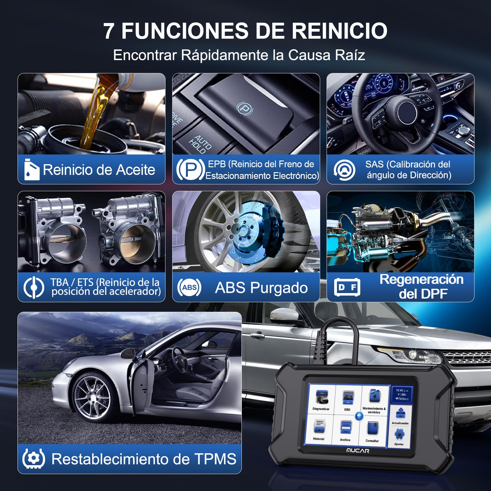 MUCAR CS6 Diagnosis Coche Multimarca con 6 Sistema ABS+SRS+ECM+TCM+BCM+TPMS | OBD2 Diagnosis Y 7 Funciones De Reinicio, OBD2 Diagnóstico para Vin Automático Actualización Gratuita