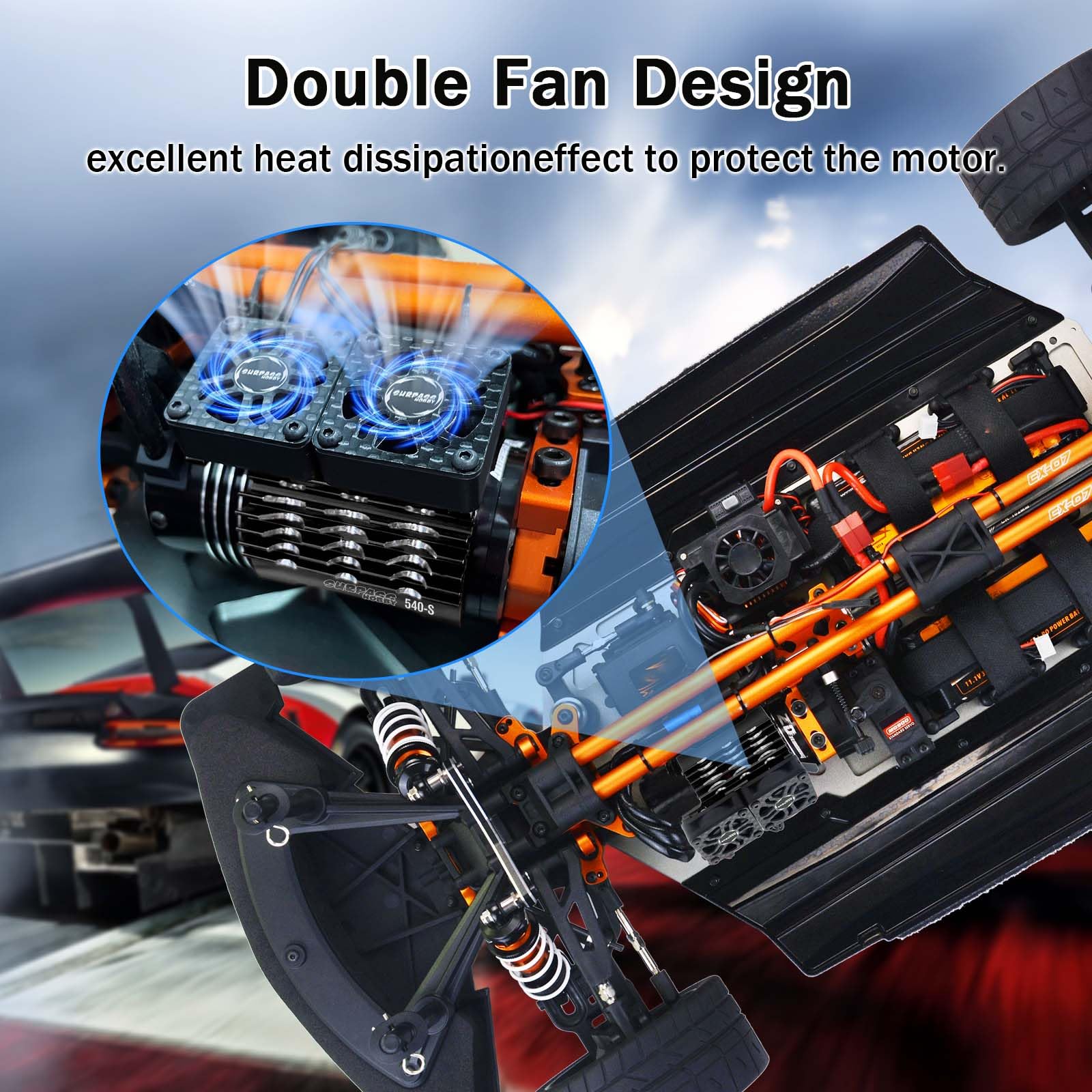 Surpass Hobby RC Motor Cooling Fans 30mm Twin Fan with Metal Heatsink for 1/8 1/10 RC Car 3650 3660 540 550 Brushless Motor (Black)