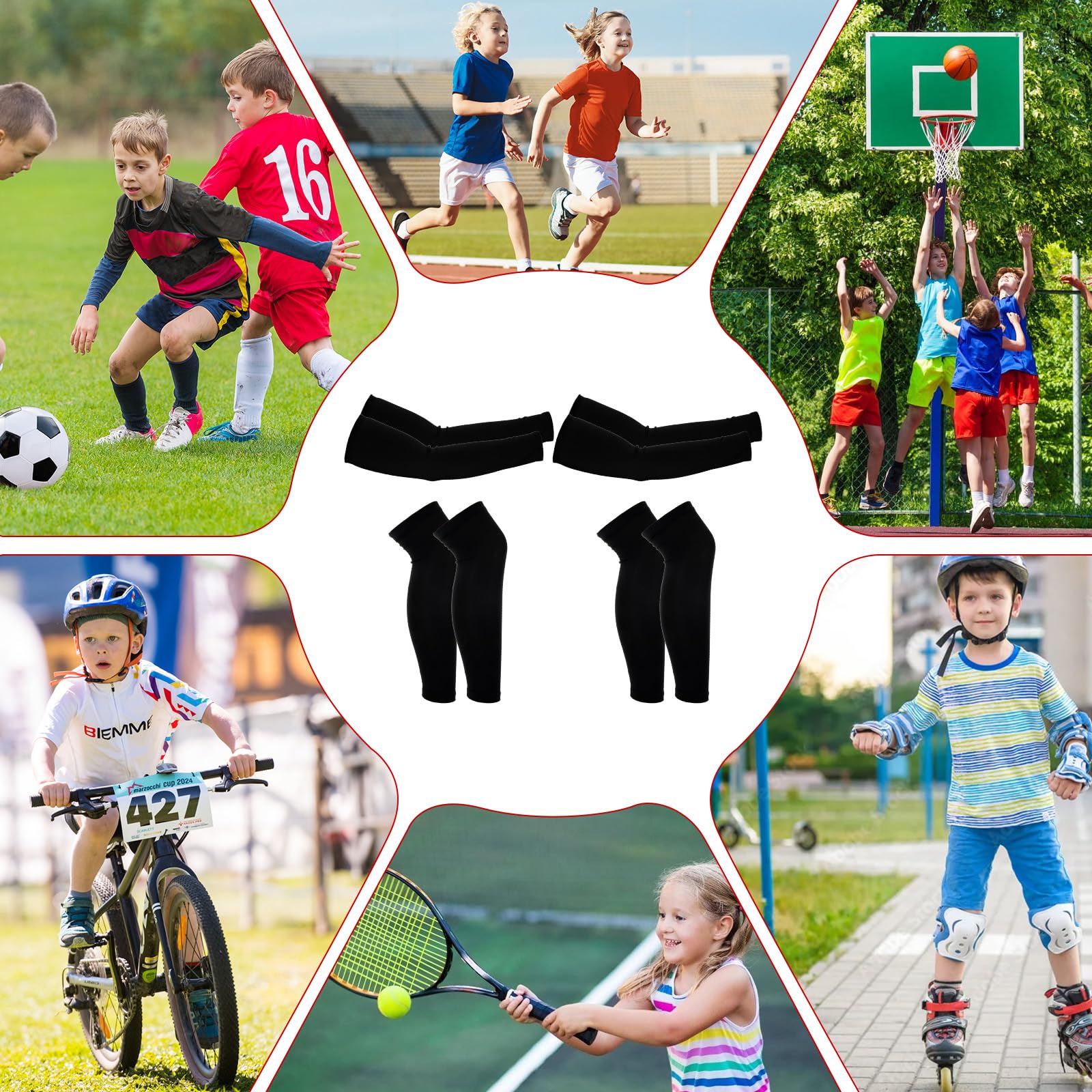 JIEYAO Ensemble de manchettes et de manchons de sport pour adolescents, protections de bras anti-UV et longues manches de compression pour les jambes, unisexe, pour le volley-ball, le basket-ball