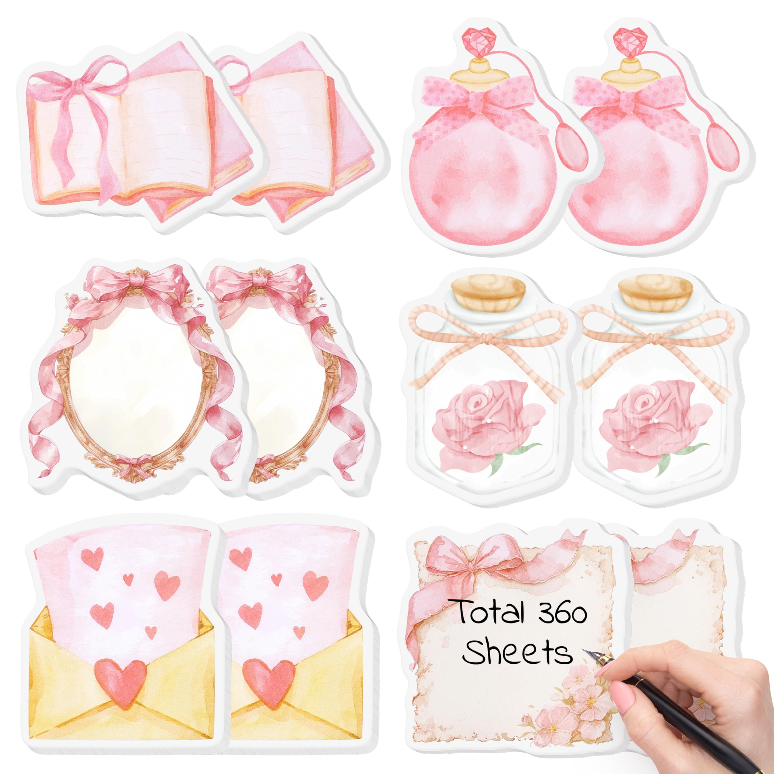 12 Stück Kokette Haftnotizen, niedlich, mädchenhaft, Notizblöcke, ästhetisch, rosa Schleife, Band, Schulanfang, Bürobedarf, Vintage, romantisch, Scrapbooking, dekoratives Geschenk für Mädchen und