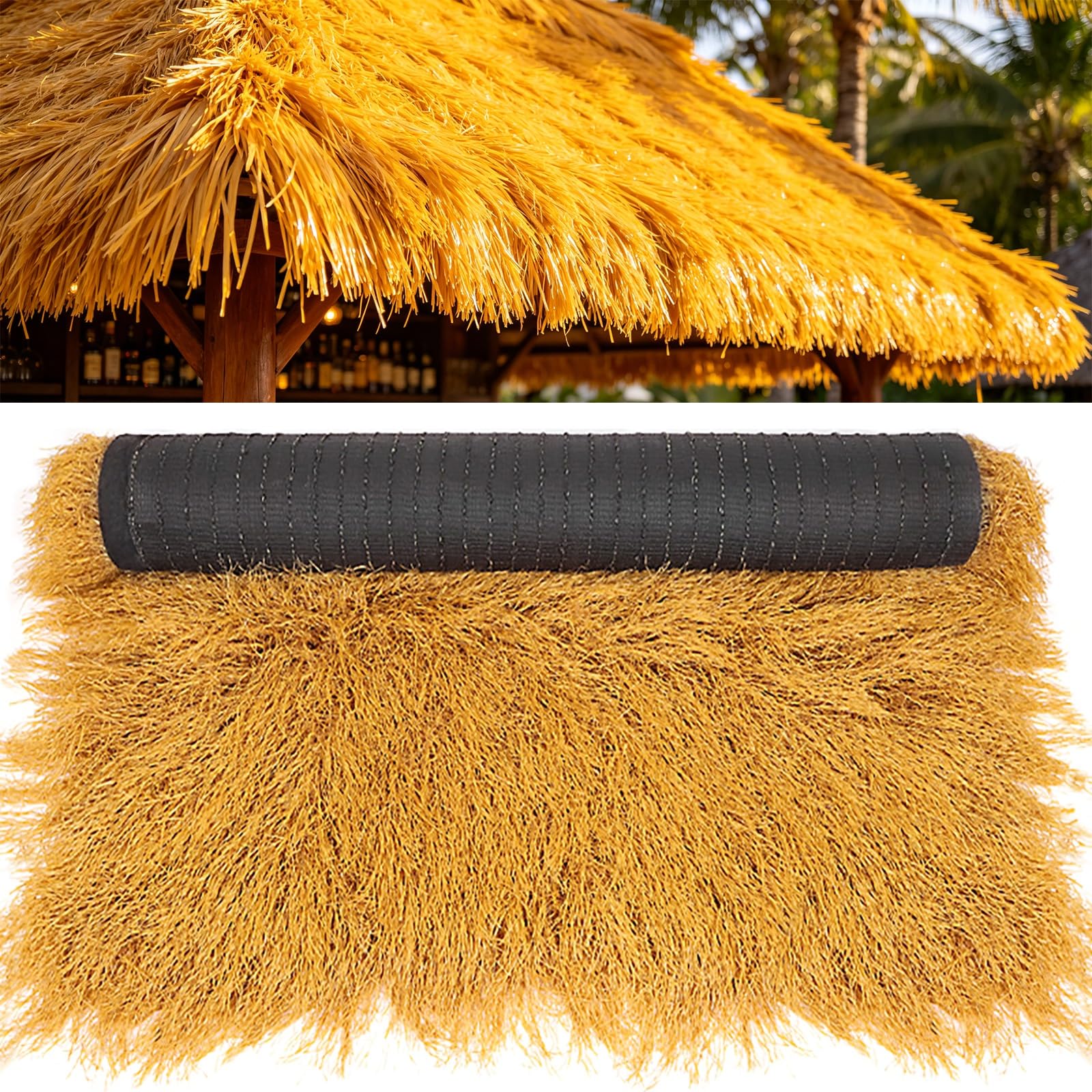 ZzERTE Artificial Thatch Roll For Tiki Hut,Artificial Straw Roll,Mexican Style Synthetic Palm Thatch Rolls,Rolled Thatch Roofing,Fake Hay Straw,For Fence Patio,Swimming Pool Awnings(1x8m(39.4x315in))