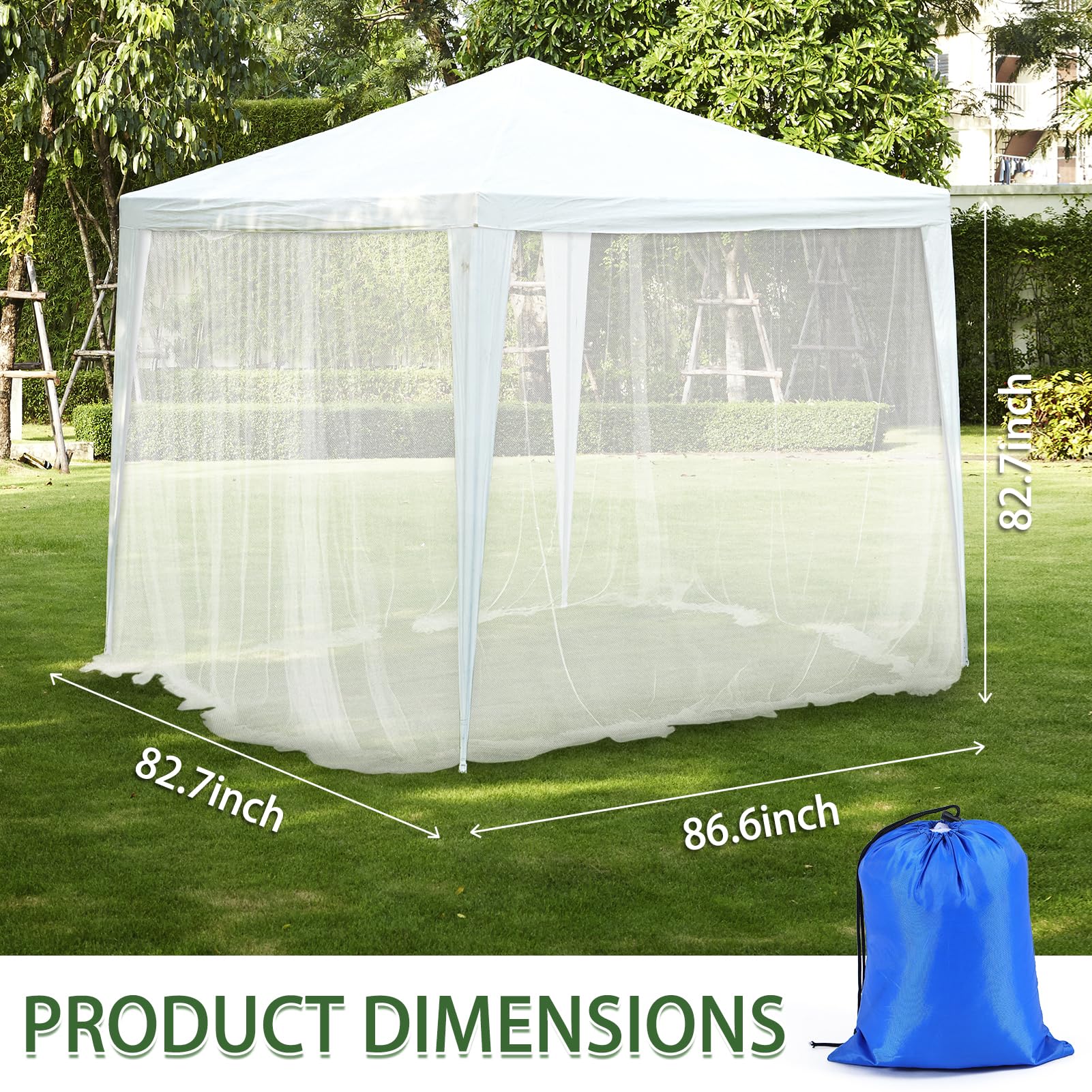 Mosquitera para cama, mosquitera para patio, tienda de campaña con patio, camping, al aire libre y viajes, con 1 bolsa de almacenamiento, 8 clavijas, 8 tapones y 8 piezas de cuerda azul de 1,4 m