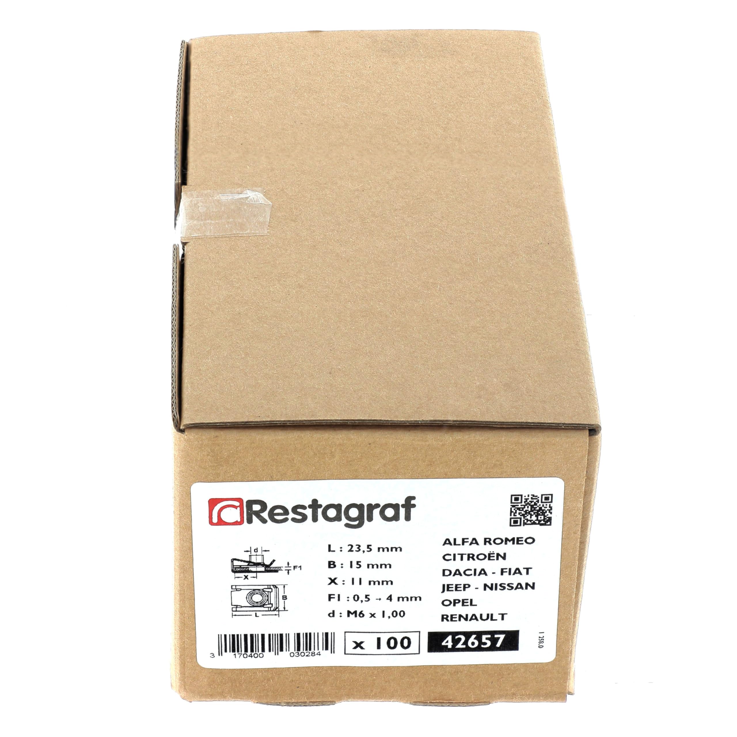 Restagraf - Clip-Écrou à Pincer pour Tôle Non Taraudée - Vis M6-1.00 - Fixation sans Perçage - Idéal Carrosserie et Éléments Mécaniques - Réf. 42657