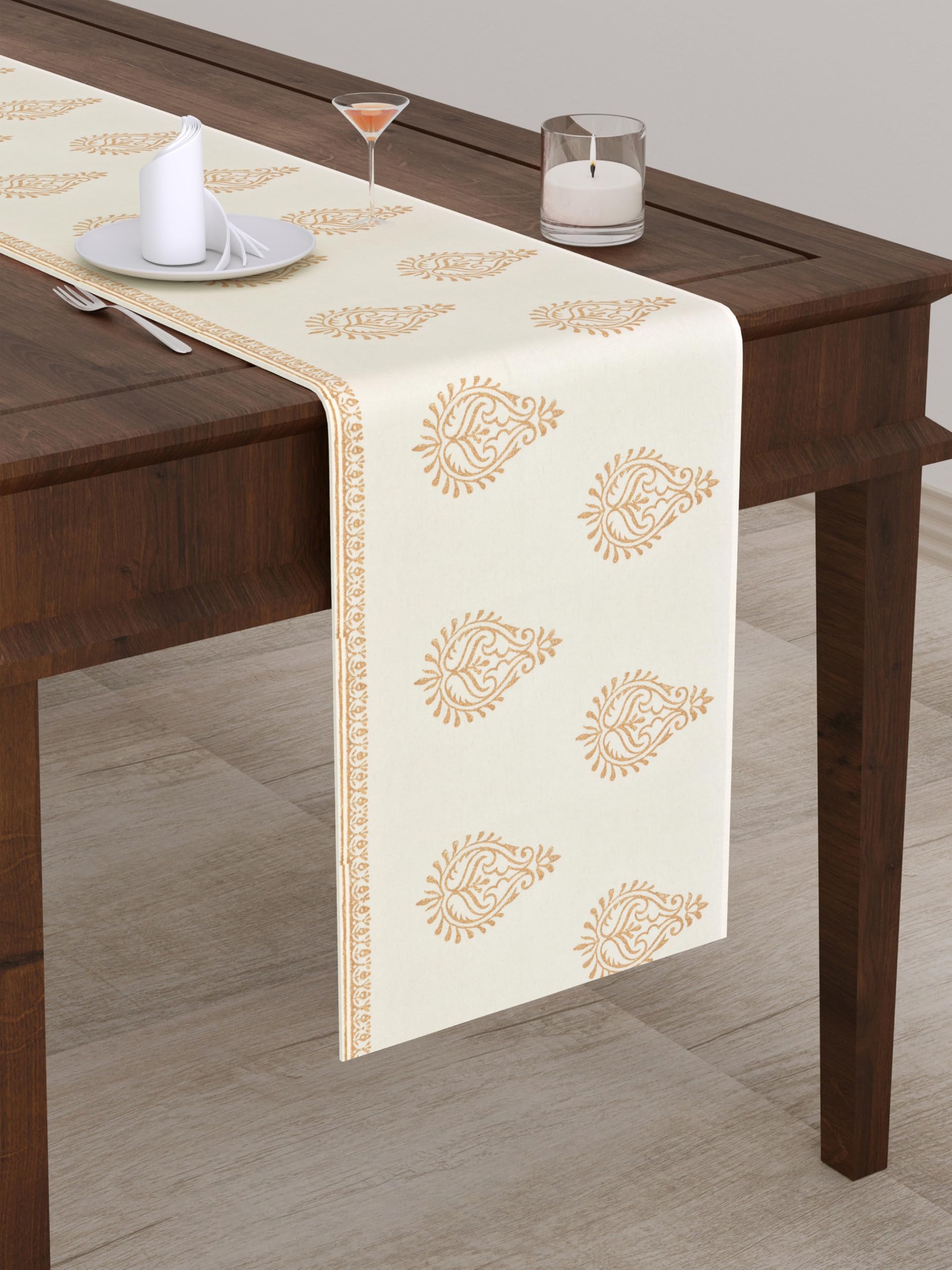 BLOCKS OF INDIA Hand Block Printed Cotton Table Runner for Center/Dining Table(13 x 72 Inches) (GOLD)