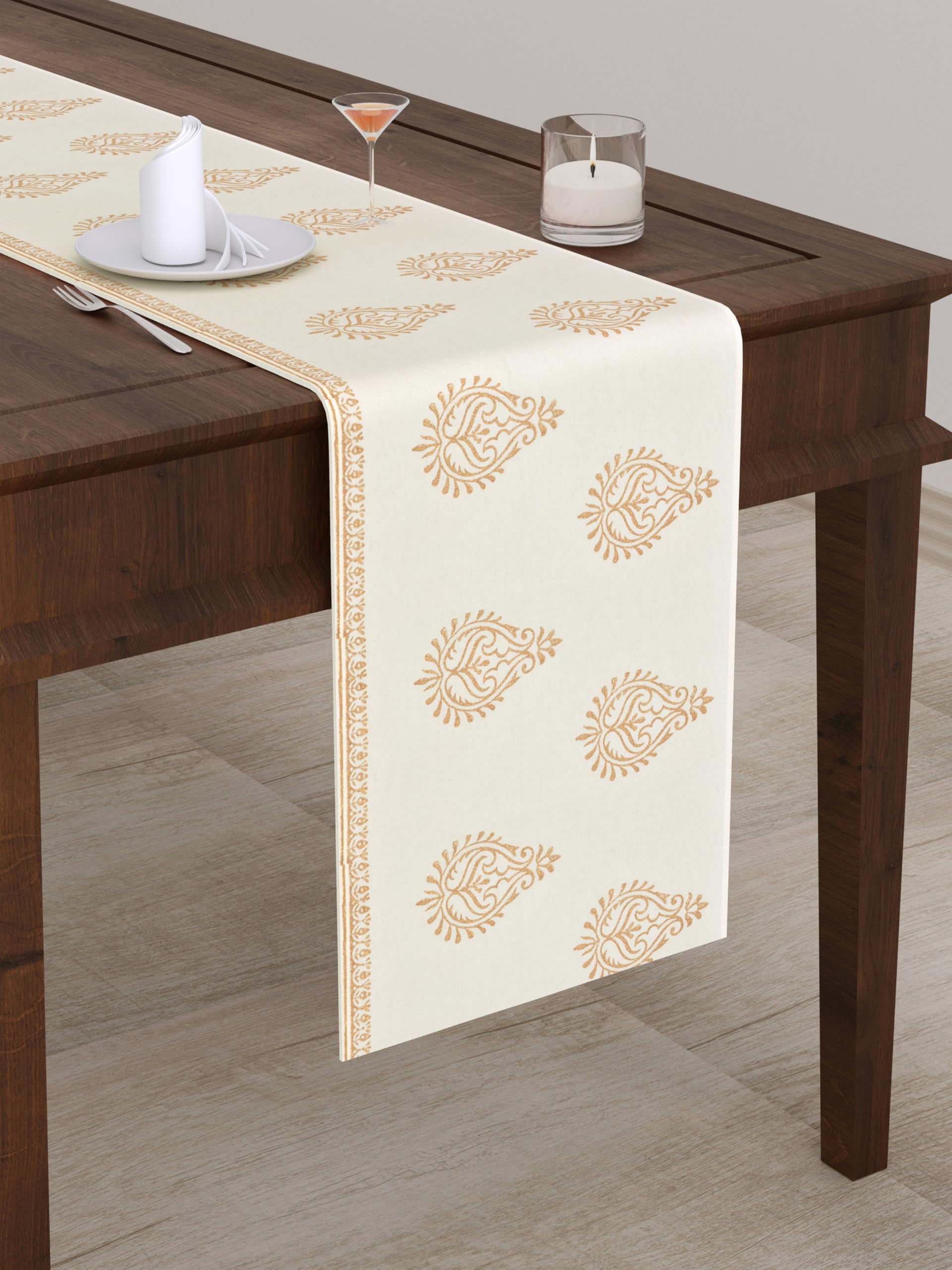 BLOCKS OF INDIA Hand Block Printed Cotton Table Runner for Center/Dining Table(13 x 72 Inches) (GOLD)