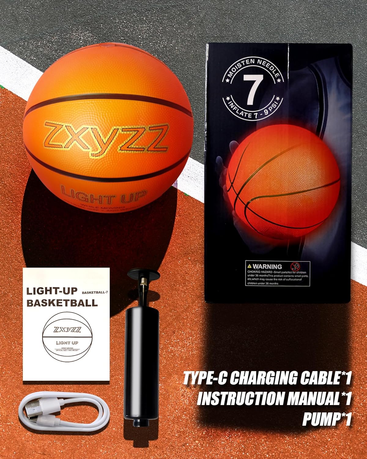 Rechargeable Glow in the Dark Basketball, LED Light Up Basketball with Accessories, Cool Toys for Birthday Easter Gifts Ideal, Stuff Ages for 8 9 10 11 12 13 14 15 Years Old Boys Kids Teenage Youth - Image 6