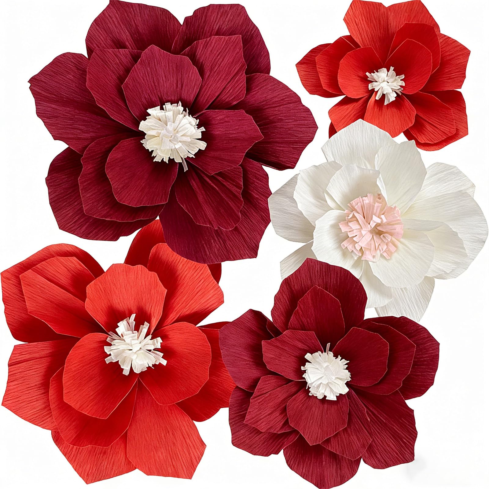 Red Paper Flowers Artificial 3D Wall Décor Wedding Birthday Bridal Baby Shower Violet Lavender Light Dark Red White Burgundy Nursery Room Backdrop Centerpieces Girls Women Party Decorations