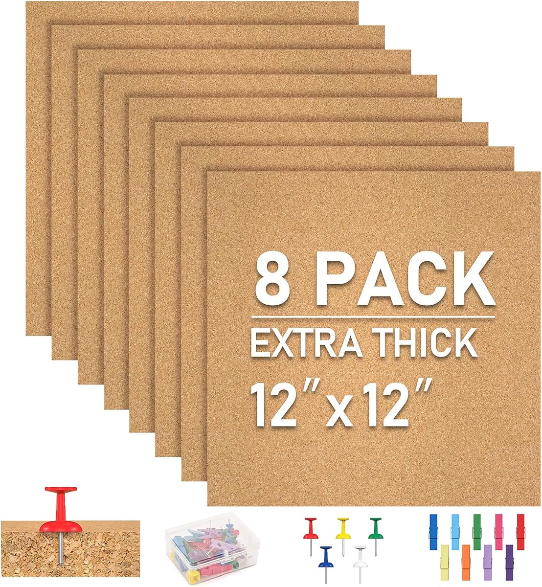 Azulejos de corcho – 8 paquetes de tableros de corcho adhesivos para pared, pequeñas decoraciones de tableros de corcho, cuadrados de tablero de corcho, tablero de corcho decorativo para oficina, escuela y hogar