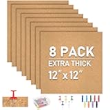 Cork Board Tiles - 8 Packs Adhesive Corkboards for Wall,Small Cork Board Decorations, CorkBoard Squares, Cork Sheet Decorative CorkBoard for Office, School & Home
