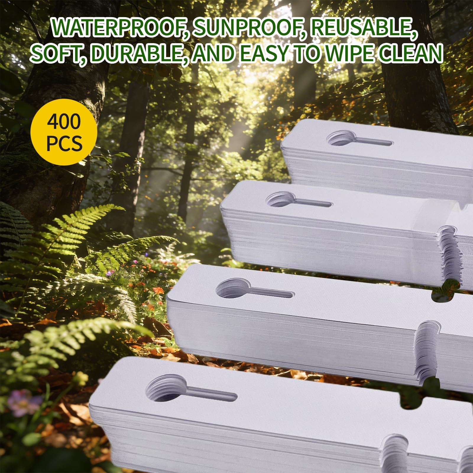 400 Piezas Etiquetas Plantas de Plástico, Colgantes Etiqueta Jardinería Impermeables, Etiqueta Jardinería Impermeables, 21 * 2 cm, para Jardín, para Guardería y Huerto, Blanco