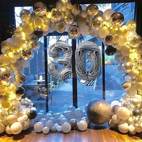 Miniatura 5 de Globos gigantes de papel de aluminio de mármol negro de 40 pulgadas, globos gigantes de helio con el número 60 para decoraciones de cumpleaños de 60