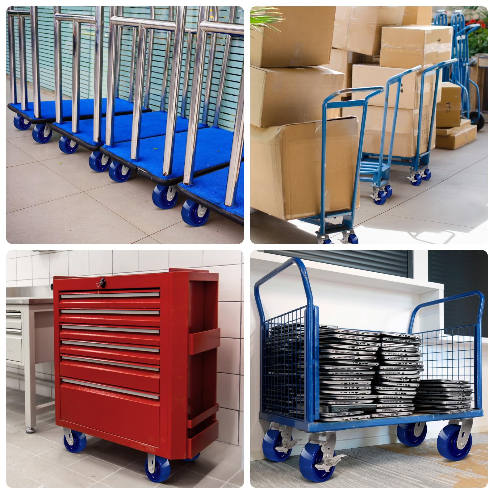 Smerigliatrice di ricambio per ruote da 12,7 cm, in poliuretano solido blu, resistente ai rifiuti, resistente ai rifiuti, capacità 362,9 kg, cuscinetti-foro da 1/2" (confezione da 4)