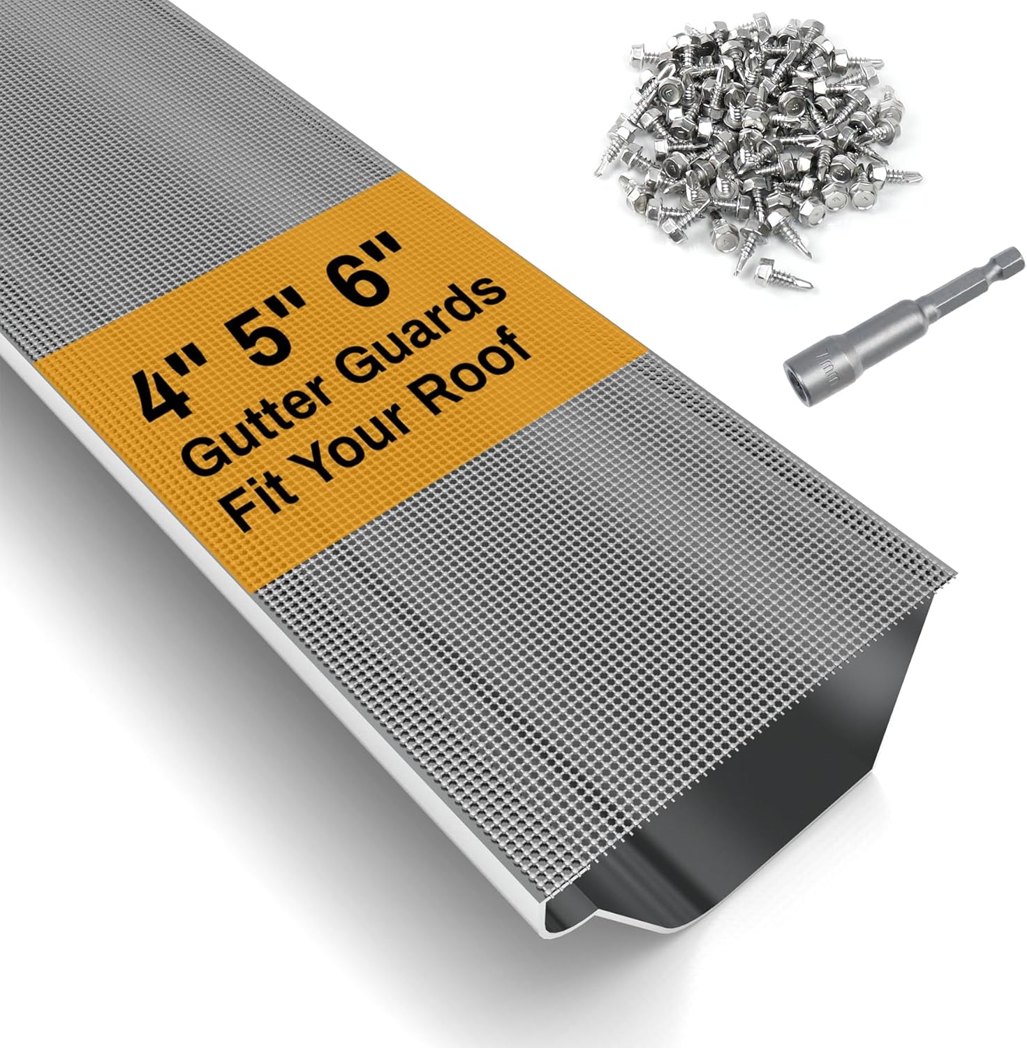 Universal Sizes Stainless Steel Micro Mesh Gutter Guard Leaf Protection,Work for 6'',5'',4'' Gutter,Prevents Roof Clogged Downspouts,Easy to Work with and DIY,Total Covers 48Ft,Dark Grey