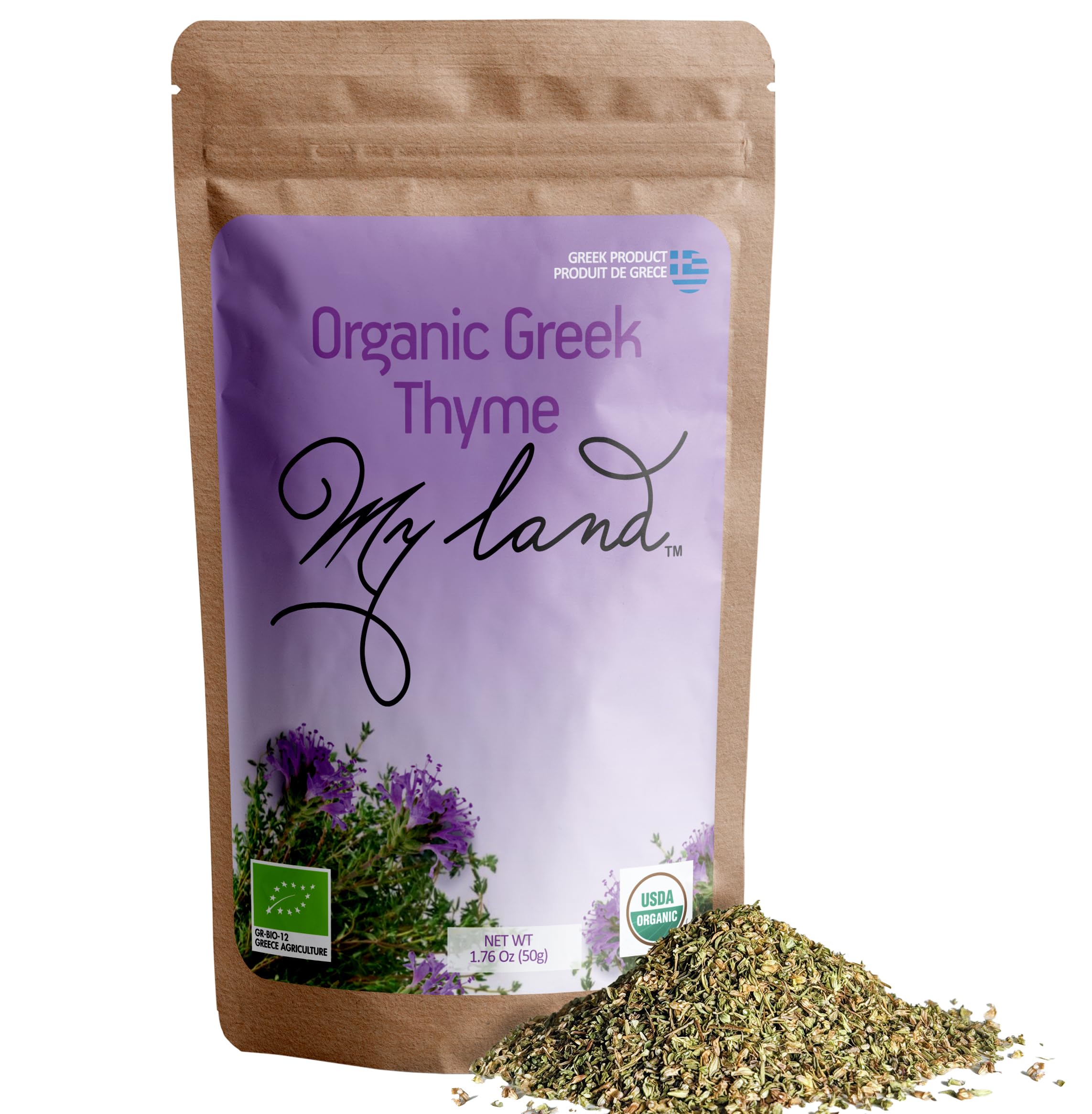 My Land Organic Dried Thyme Leaves – 1.76 oz (50 g) | USDA Certified Organic Herb for Tea & Seasoning | Naturally Aromatic Mediterranean Thyme