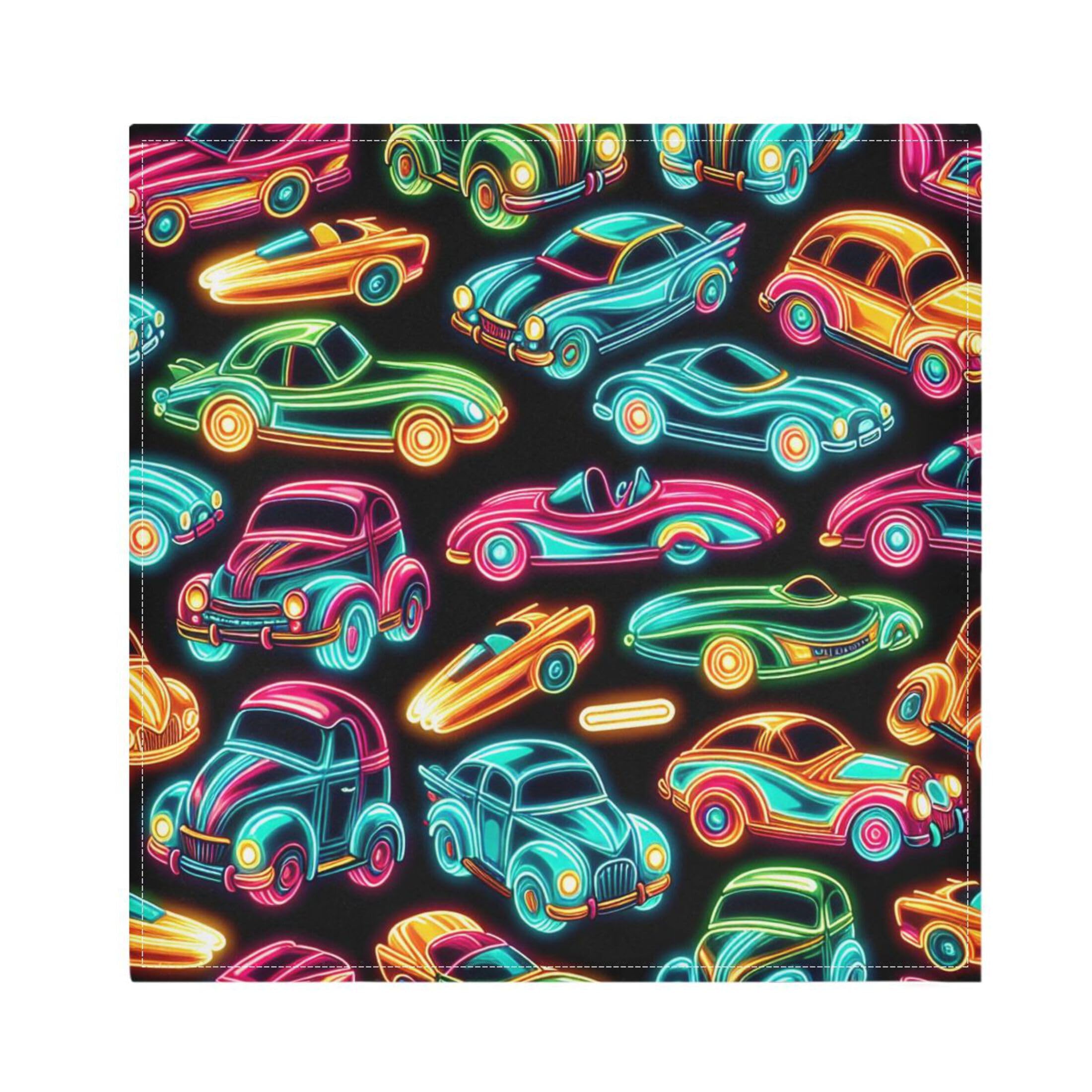 Fuauuyl Cloth Napkins Set of 4 Neon Cars Dinner Napkins 20x20 in, Washable & Reusable Fabric Table Napkin for Dining Parties Holiday, Eco-Friendly