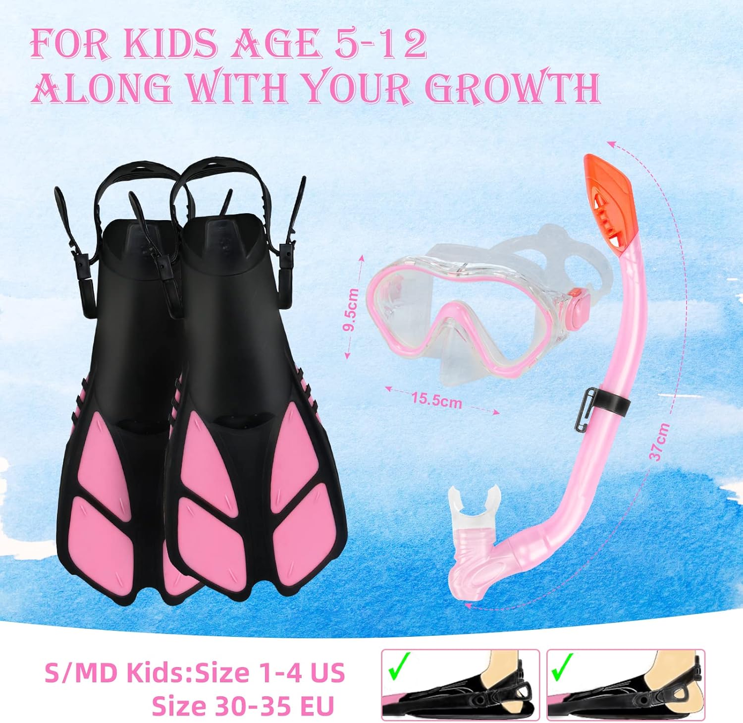 Buy AosDero Kids Snorkeling Set with Flippers+Panoramic Snorkel Mask