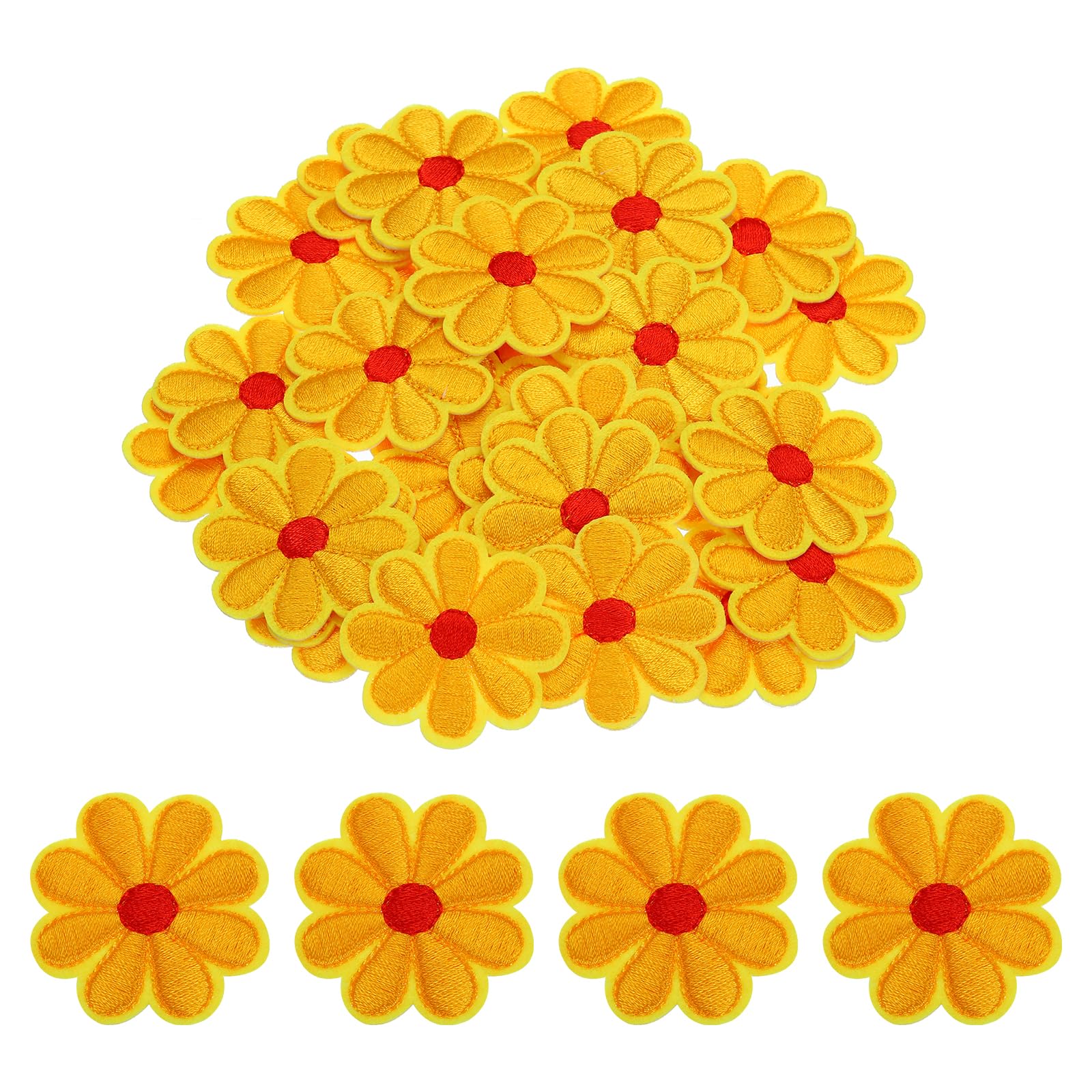 MECCANIXITY Parches bordados de flores para planchar o coser, parches de reparación para reparación de ropa, mochilas, zapatos, decoración, 90 x 90 mm, paquete de 30 (amarillo claro)