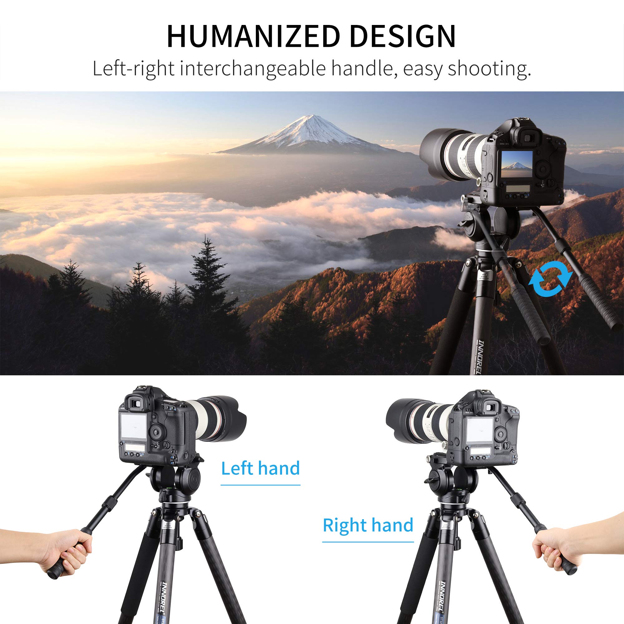 INNOREL H70 Testa Fluida Per Treppiede, Per Videocamere E DSLR, Carico 8kg, Con Piastra A Sgancio Rapido, Manico Regolabile