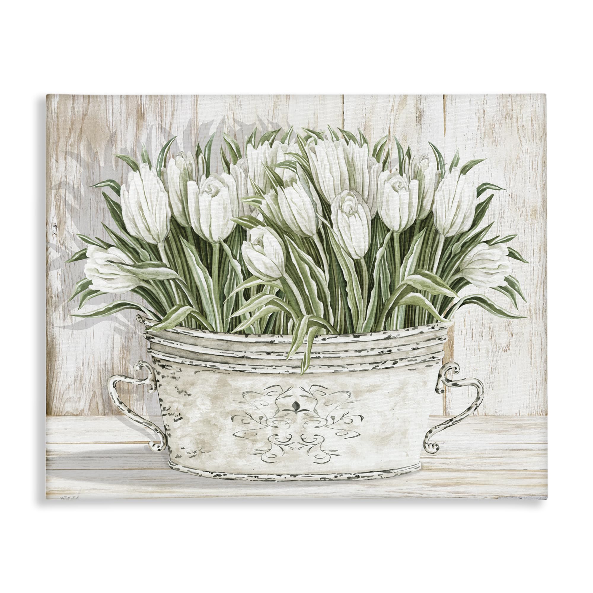 'Fresh White Tulip Flowers Vintage'| Canvas Art