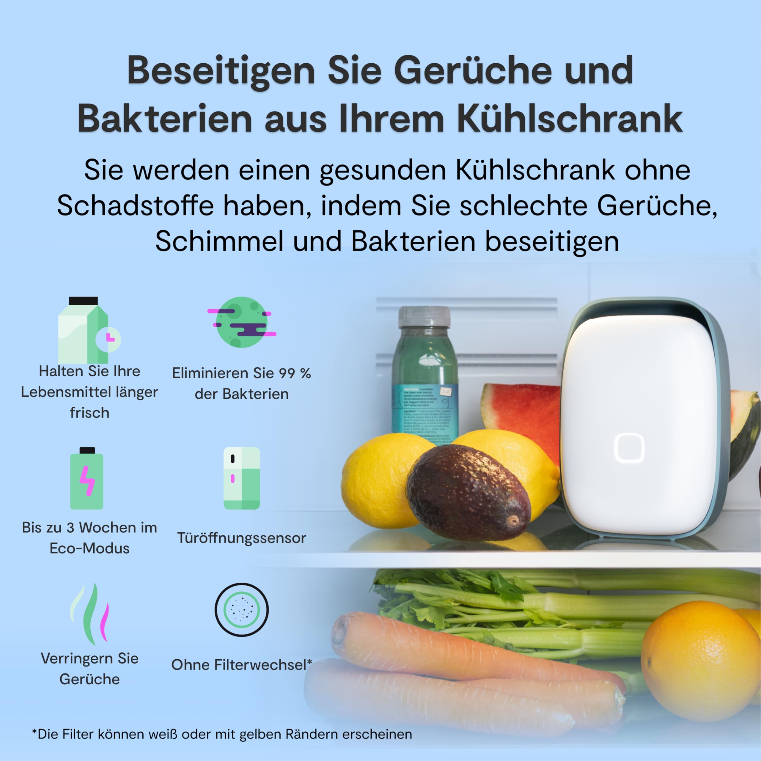 VITESY SHELFY NEUES Smart-Device für den Kühlschrank Weiß Matt | Hält Lebensmittel länger frisch & reduziert Food Waste | Neutralisiert Gerüche | IoT-Technologie | Photokatalytischer Filter