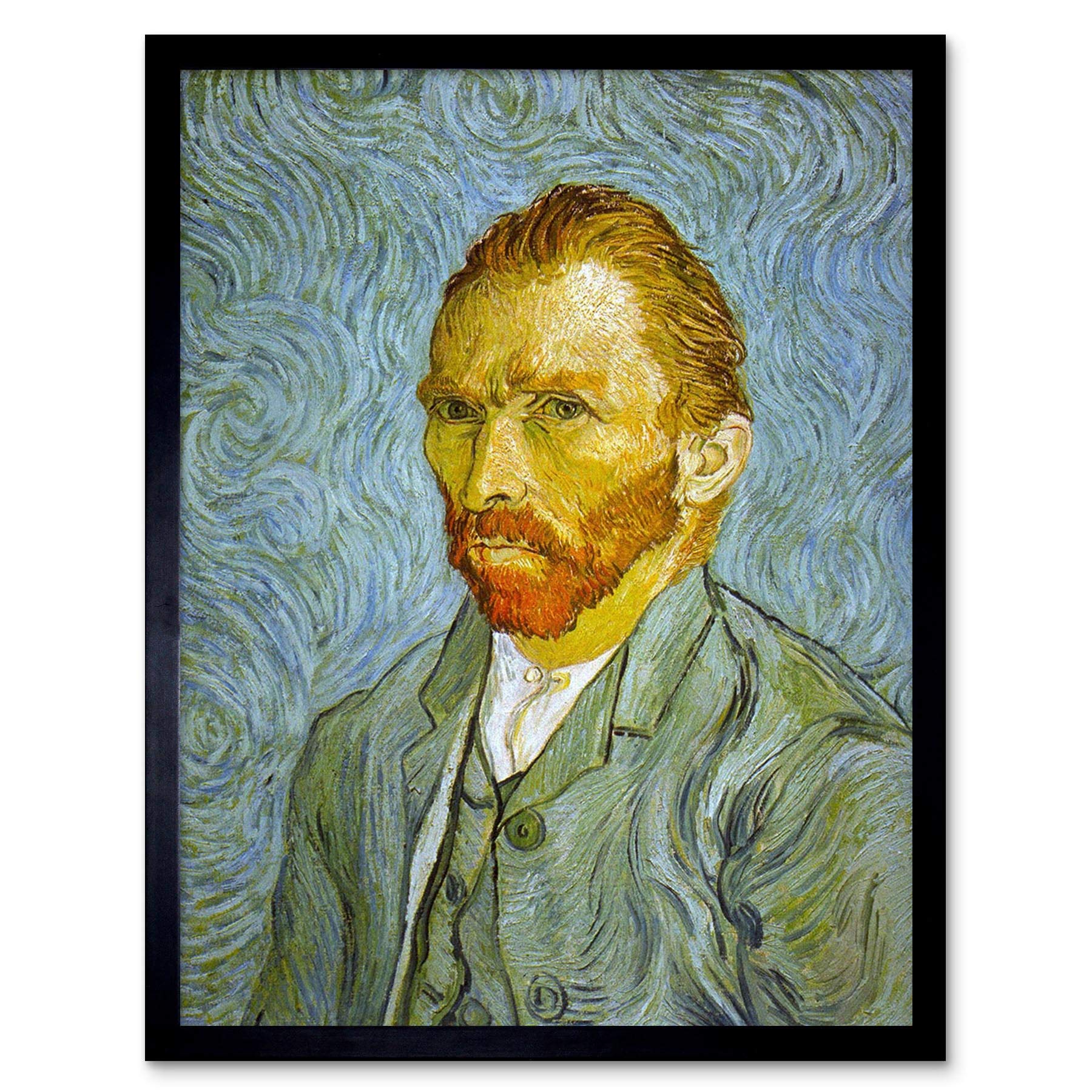 Wee Blue Coo Vincent Van Gogh Self Portrait Old Master Painting Art Print Framed Poster Wall Decor 12X16 Inch