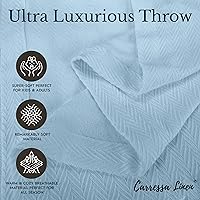 Vista 19 de Carressa Linen Pure Cotton, Luxury Twin Size Soft White Blanket Herringbone Pattern, Lightweight, Soft & Cozy Premium Fall Bed Throw Blanket for All