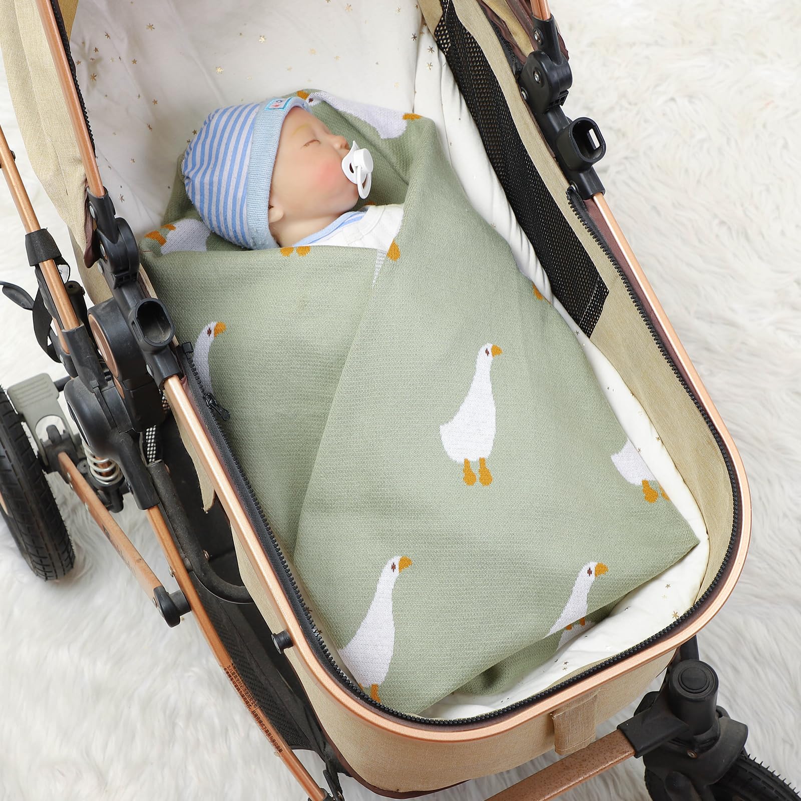 DovFanny Baby Blanket 100% Cotton Knitted Soft Blanket for Newbron with Lovely Zebra 100 x 80cm (green-goose) - Image 4