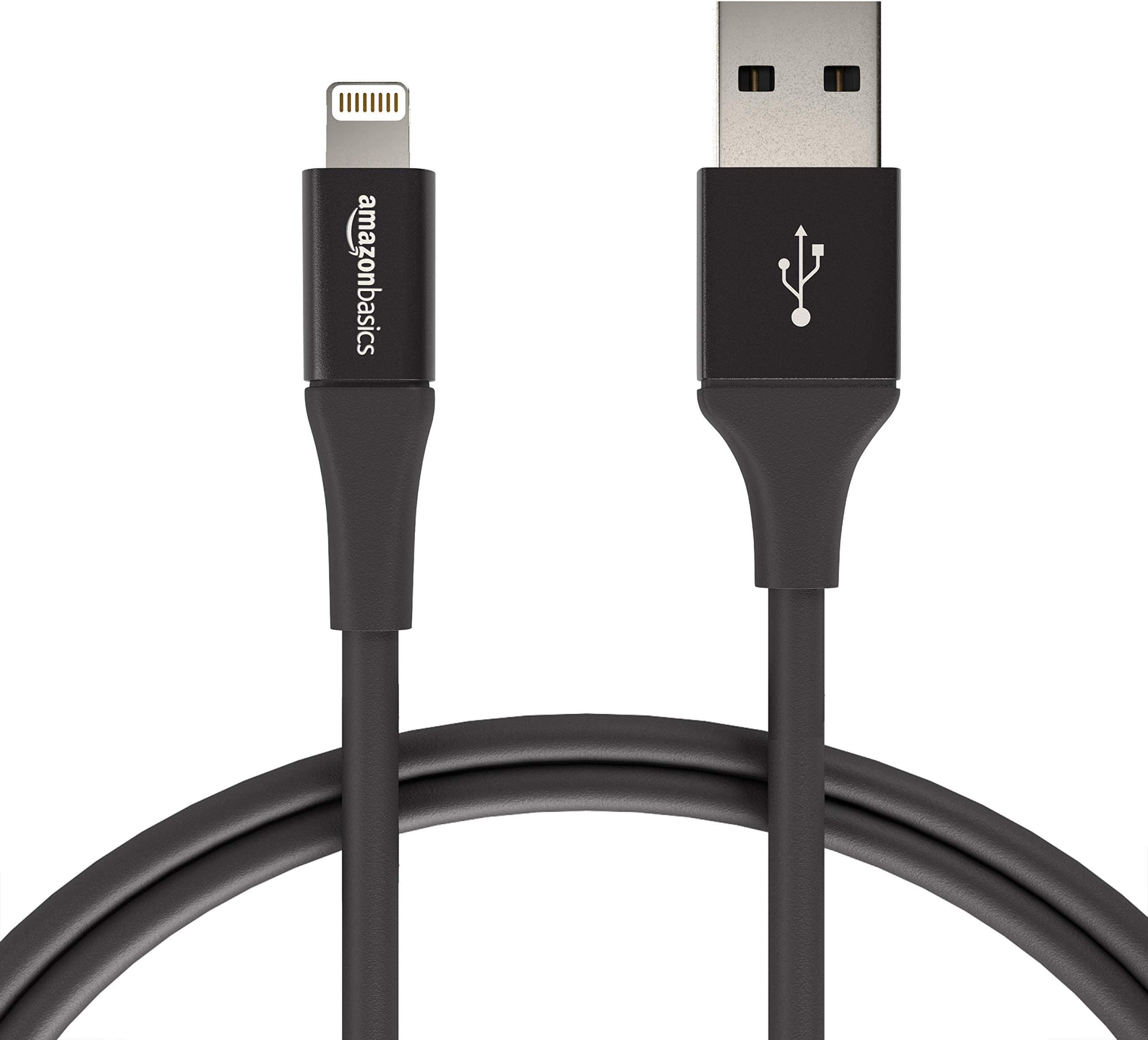 Amazon Basics USB A Cable with Lightning Connector, Premium Collection, MFi Certified Apple iPhone Charger, 3 Foot, Black